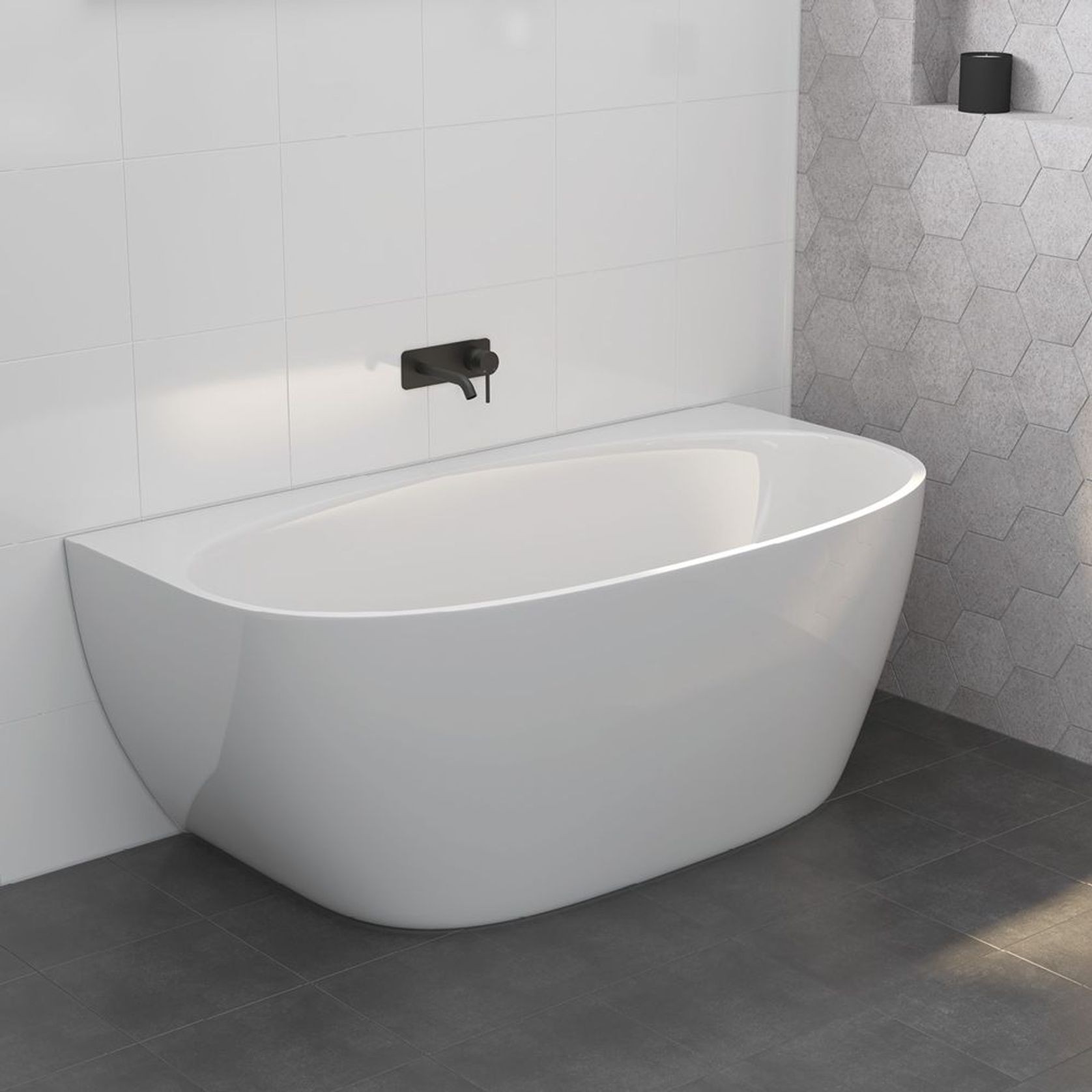 Keeto Back-To-Wall Acrylic Bath, 1500mm gallery detail image