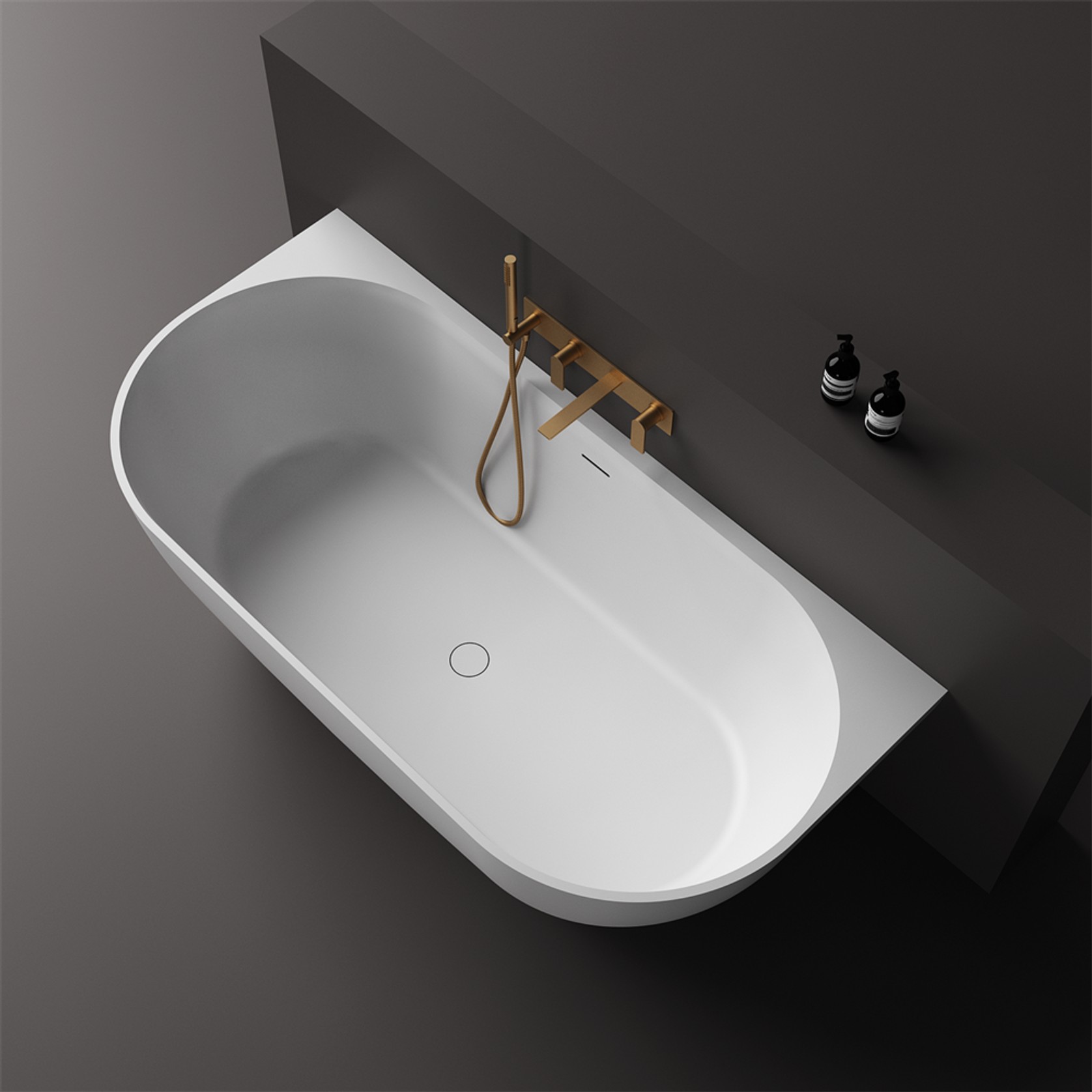 Justina 1700mm back-to-wall stone bath gallery detail image