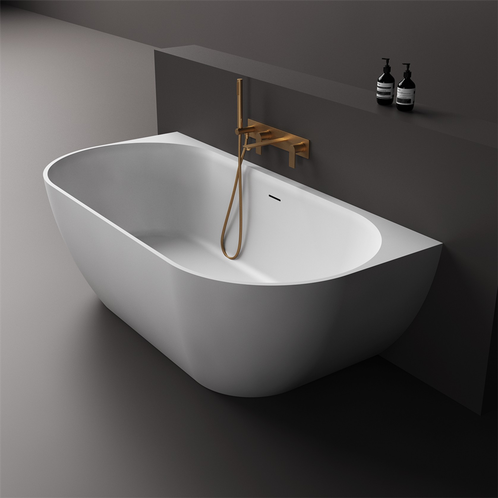 Justina 1700mm back-to-wall stone bath gallery detail image