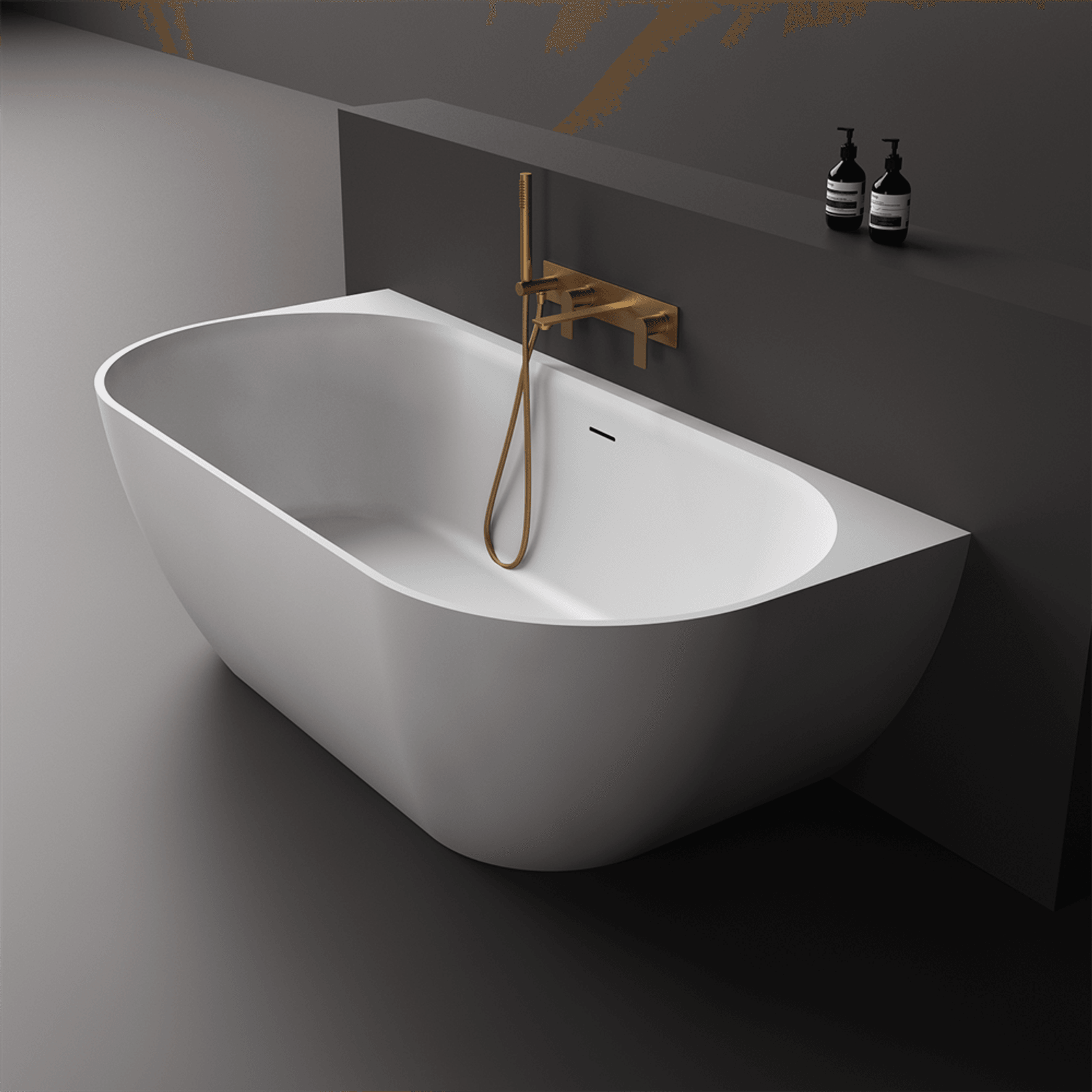 Justina 1700mm back-to-wall stone bath gallery detail image