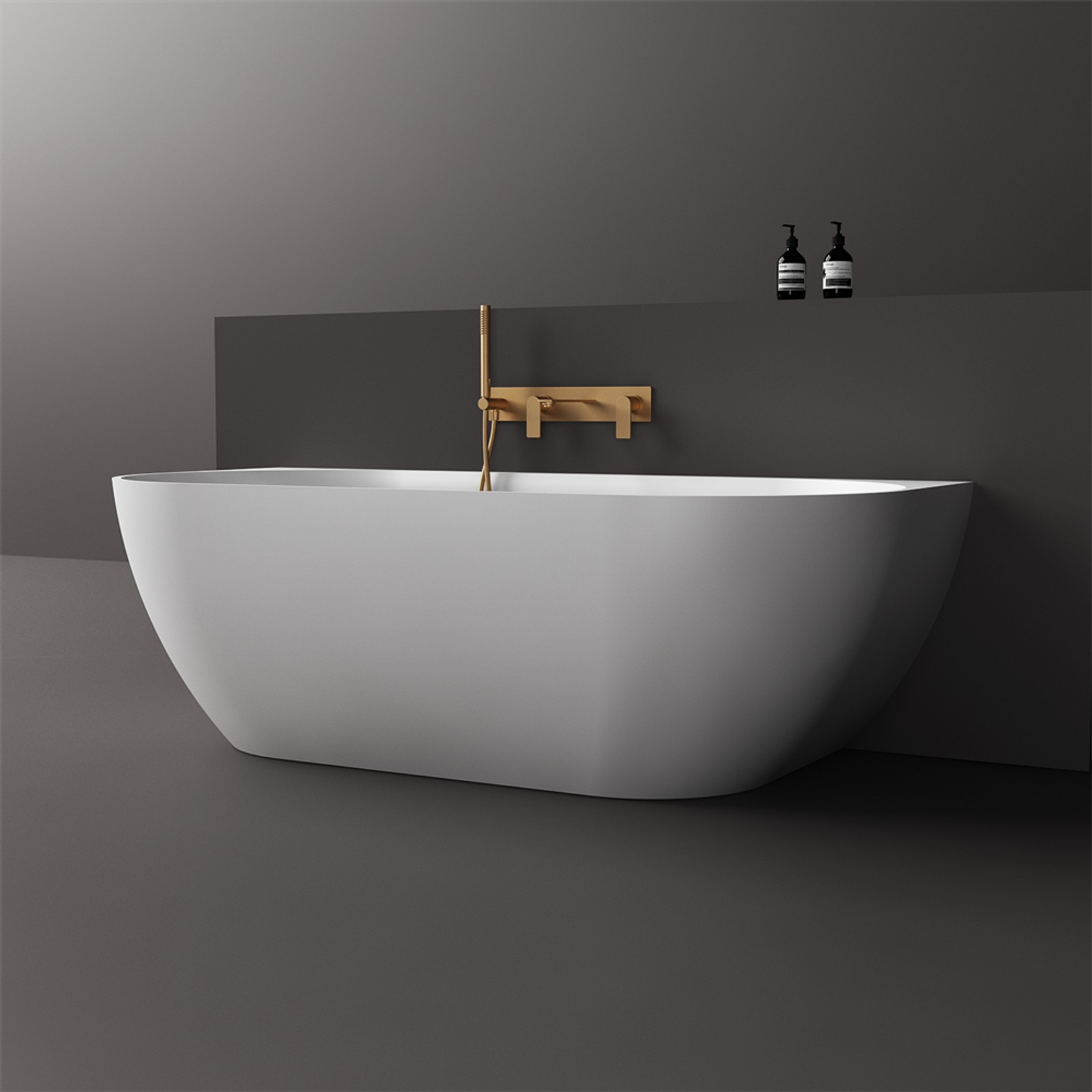 Justina 1700mm back-to-wall stone bath gallery detail image