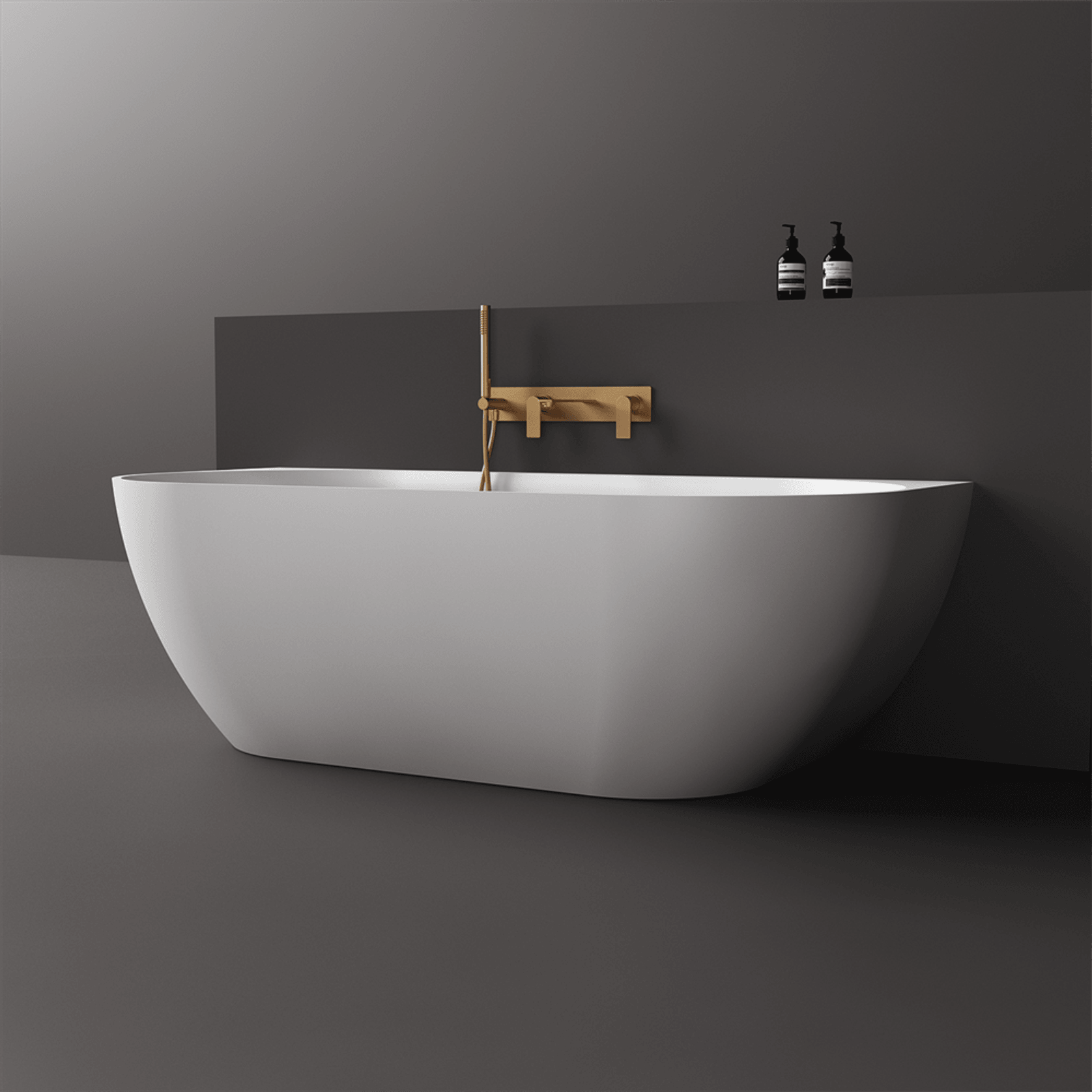 Justina 1700mm back-to-wall stone bath gallery detail image