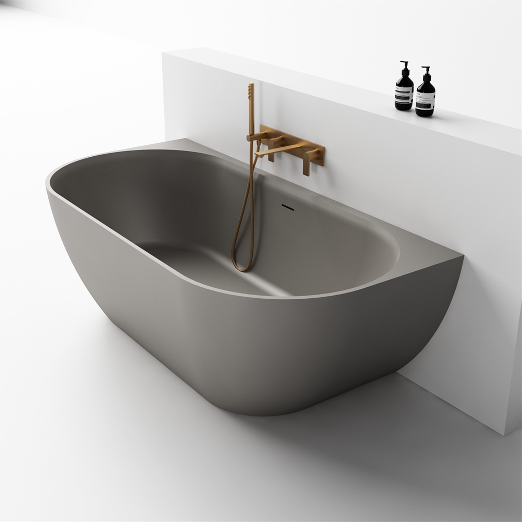 Justina 1700mm back-to-wall stone bath gallery detail image