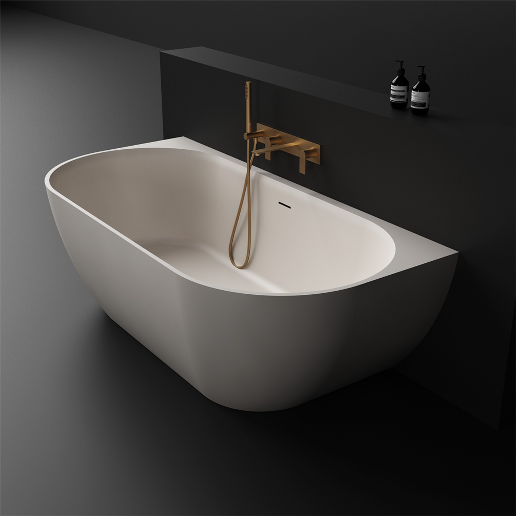 Justina 1700mm back-to-wall stone bath gallery detail image