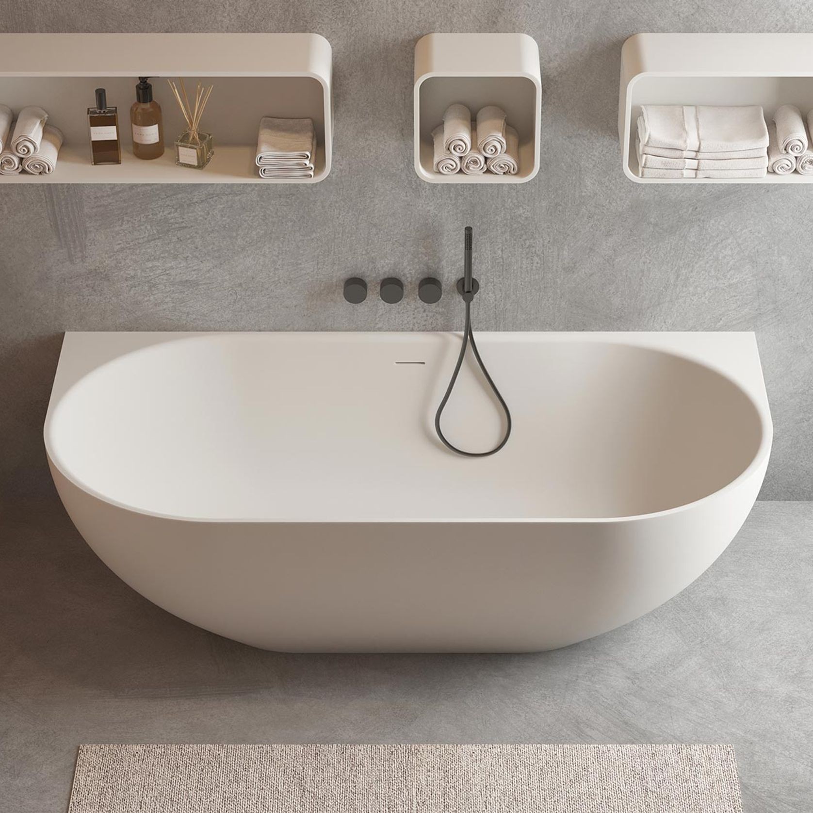 Justina back-to-wall 1700mm stone bath gallery detail image