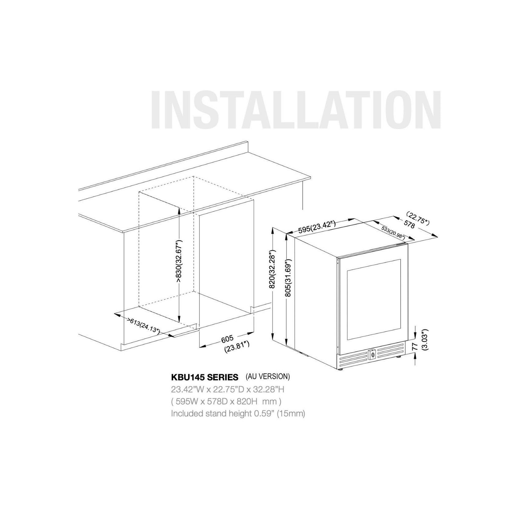 1200mm Wide Under-Bench Wine & Bar Fridges Combo gallery detail image