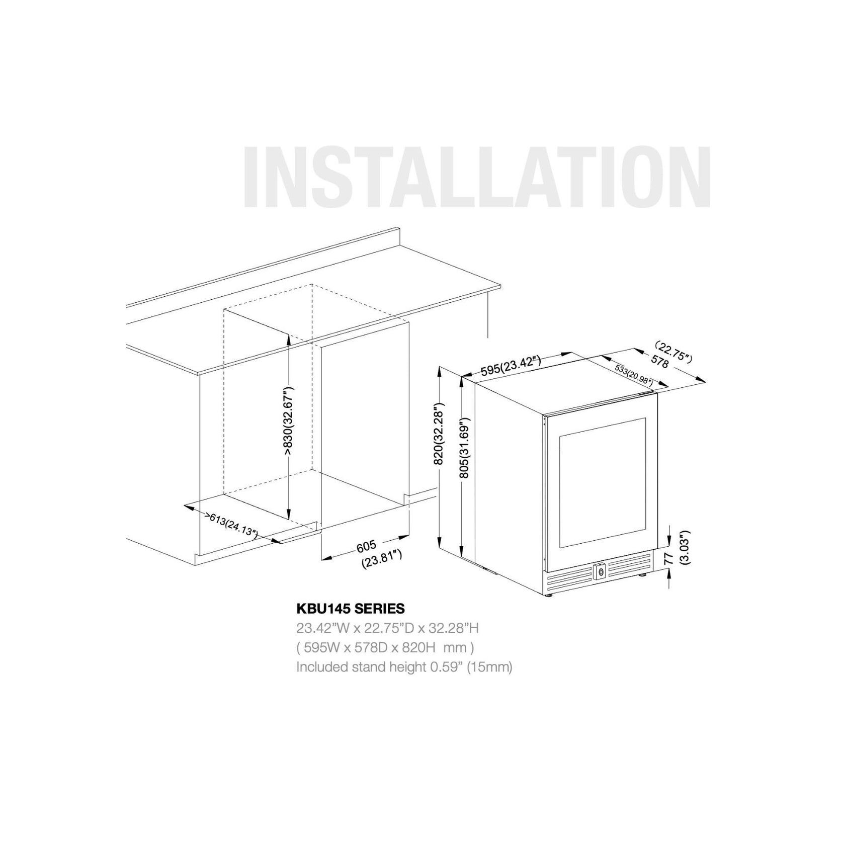 820mm Height Under Bench LOW-E Glass Door Beer Fridge gallery detail image