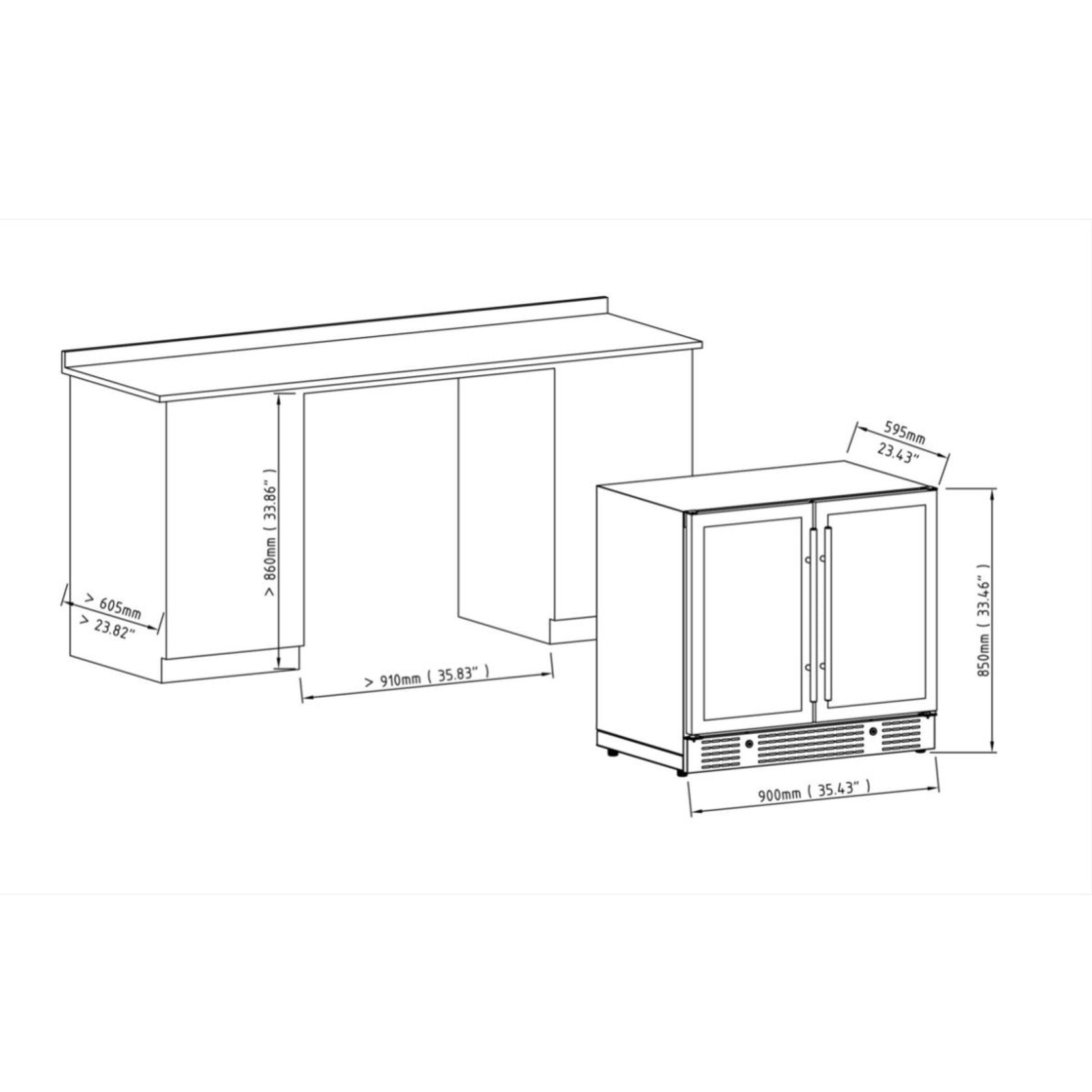 900mm Wide Under Bench Dual Zone Beverage Fridge gallery detail image