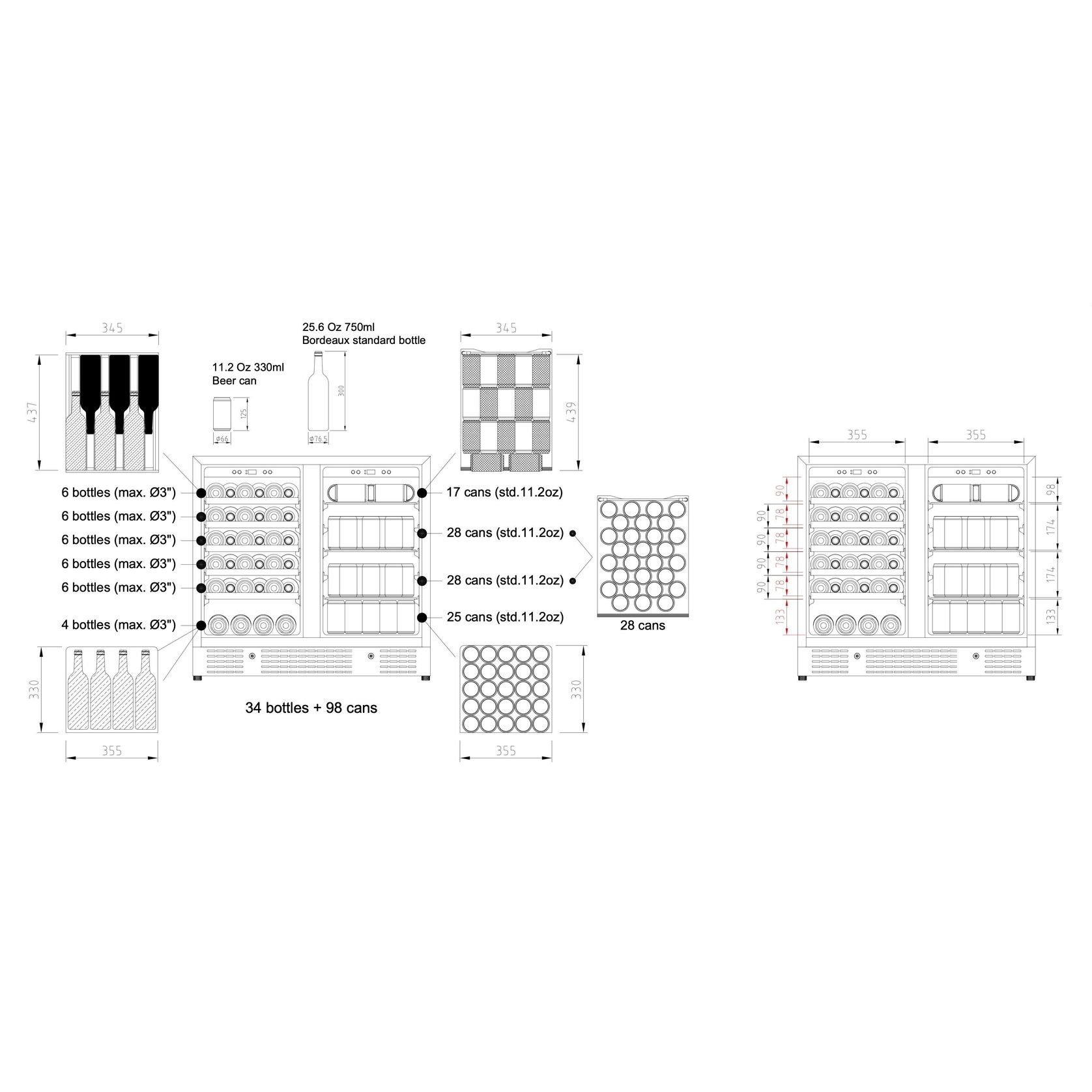 900mm Wide Under Bench Low-E Glass Door Wine and Beer gallery detail image