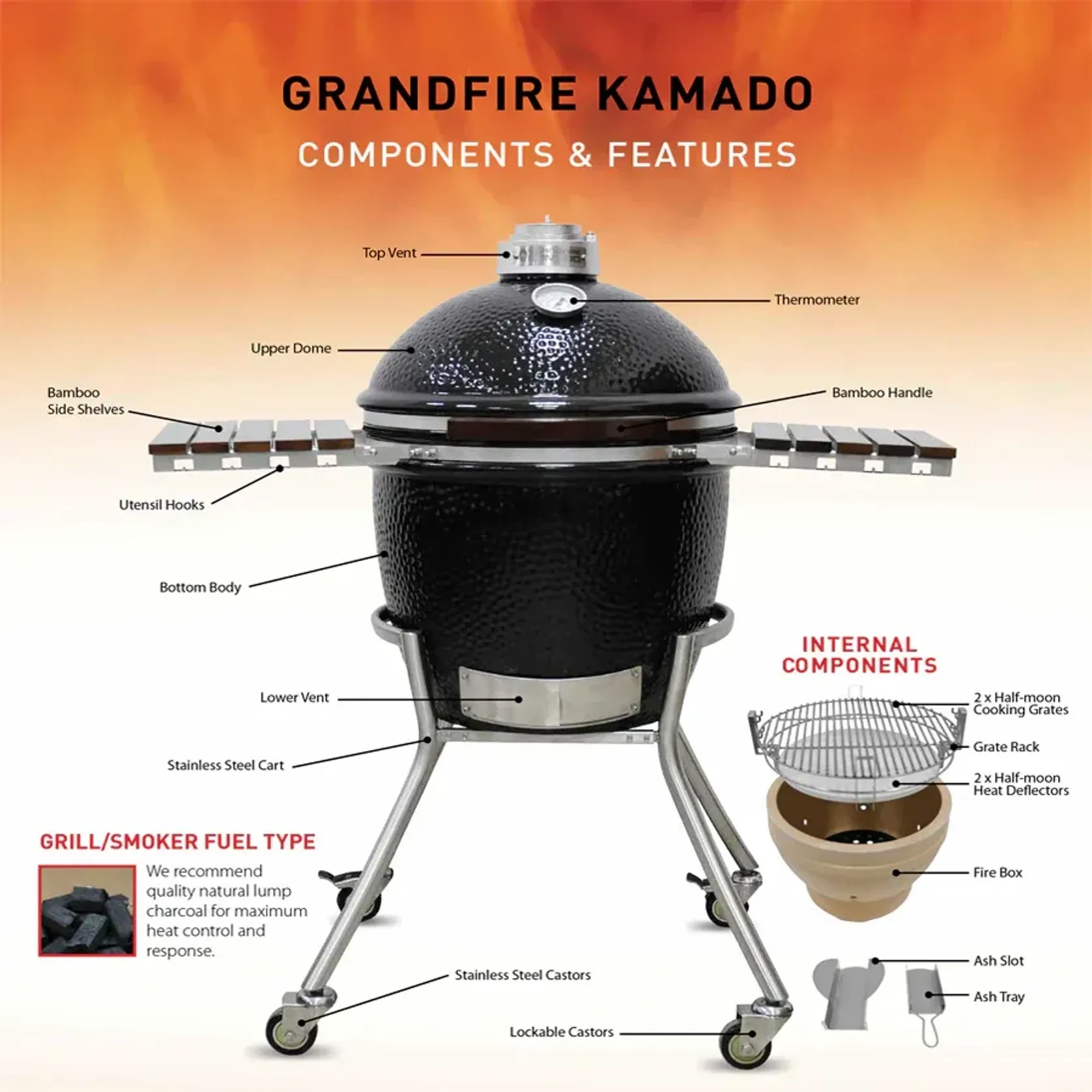 Grandfire Kamado 23″ BBQ on Cart gallery detail image