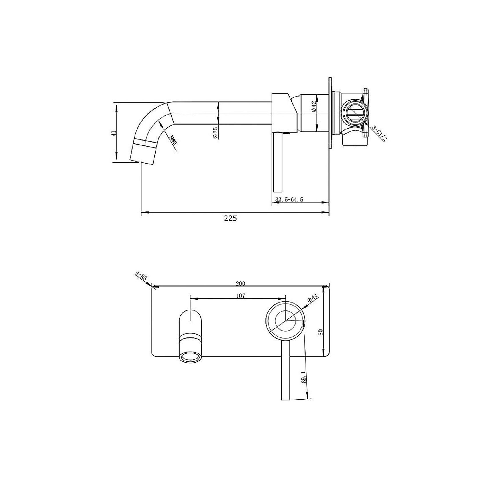 Lucid Pin Spout Mixer Trim Kit Brushed Copper Square gallery detail image