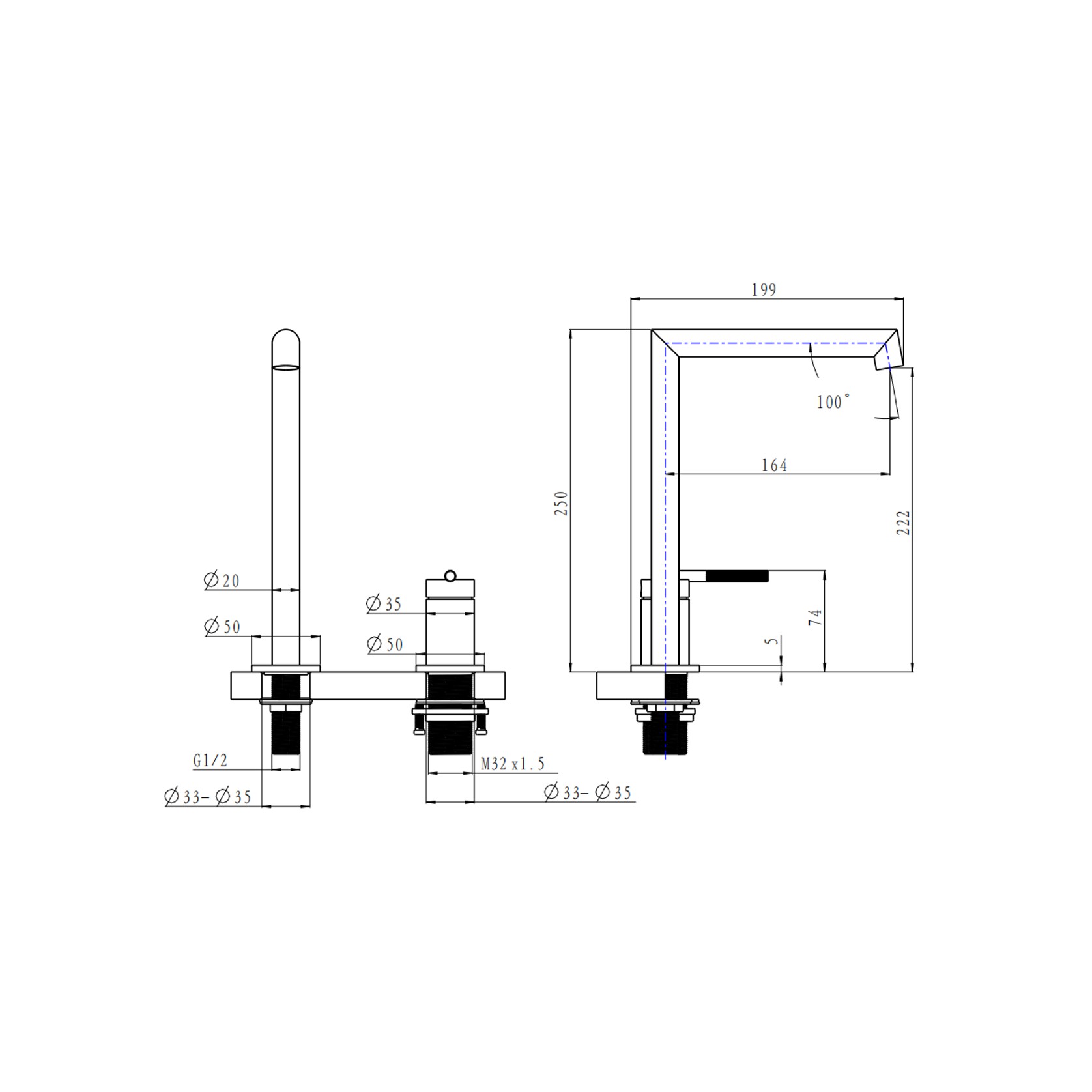 Caddence Split Type Basin Mixer Brushed Brass gallery detail image