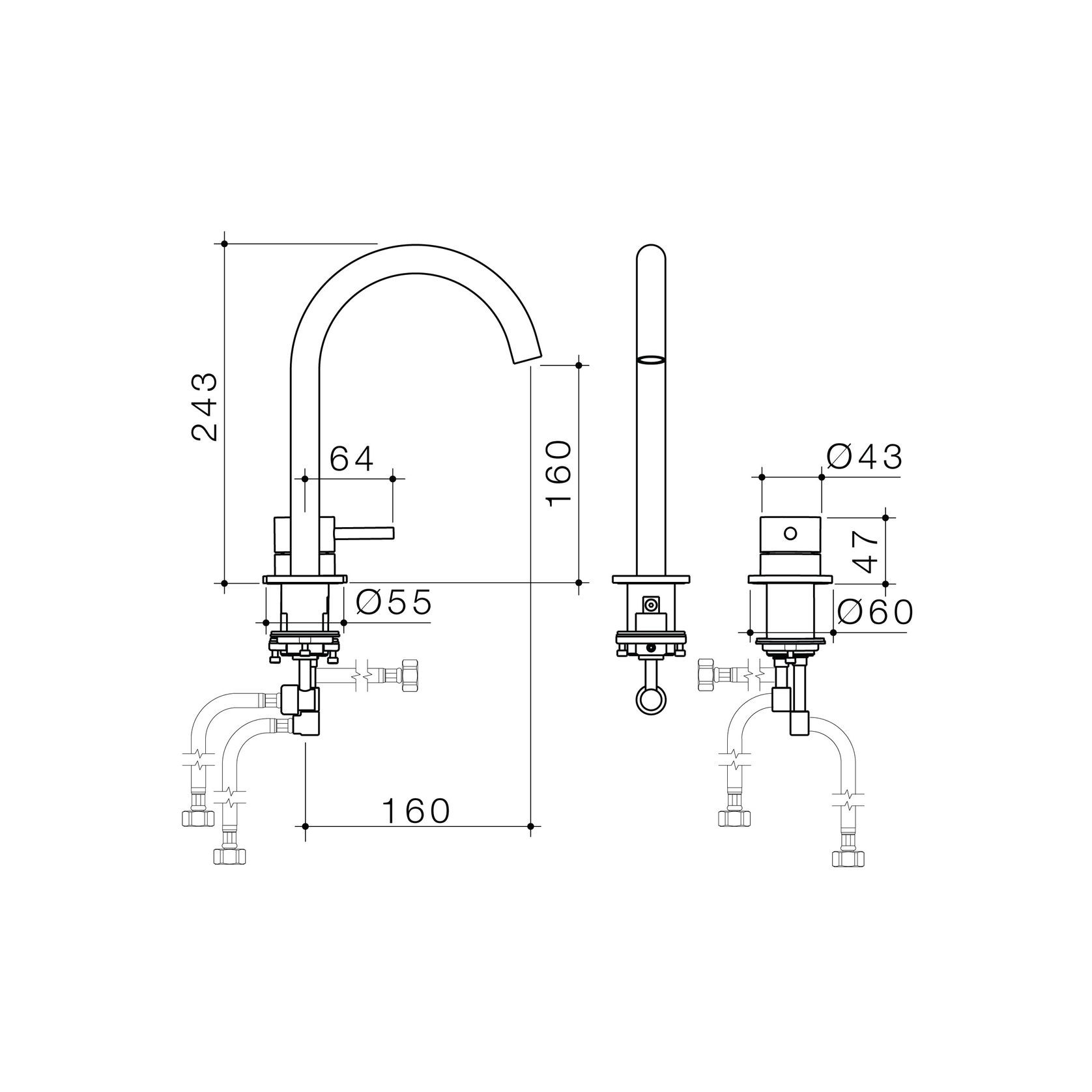Liano II Hob Basin Mixer Set 160mm gallery detail image