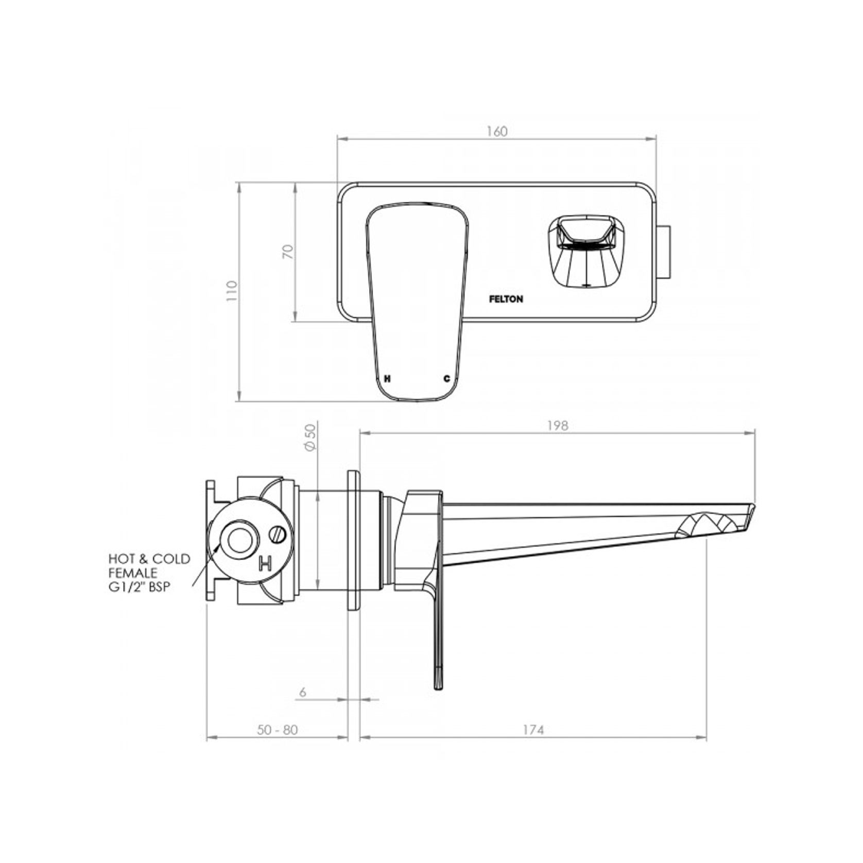 Axiss Wall Mounted Basin/Bath Mixer 40mm gallery detail image