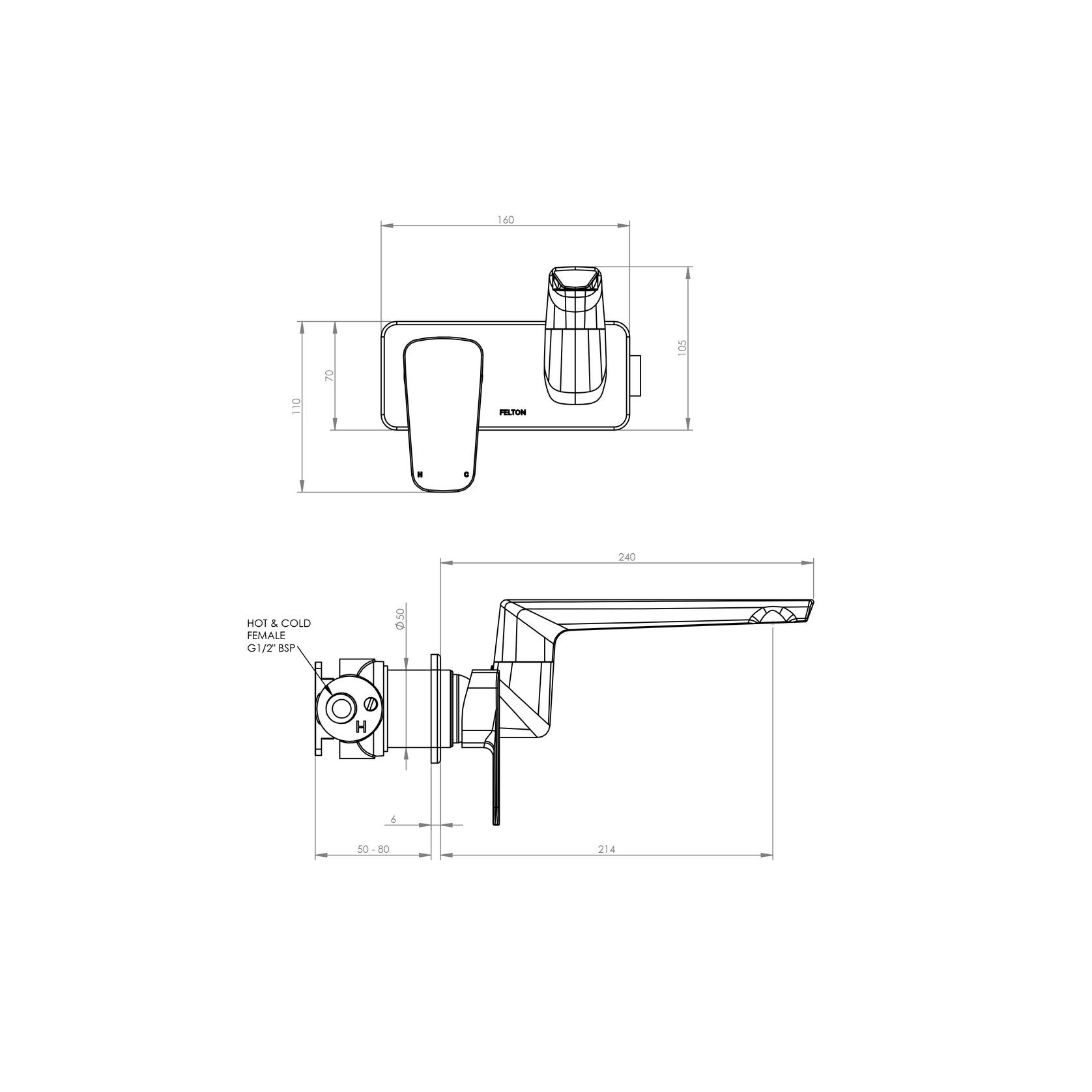 Axiss Wall Mounted Swivel Basin/Bath Mixer 40mm gallery detail image