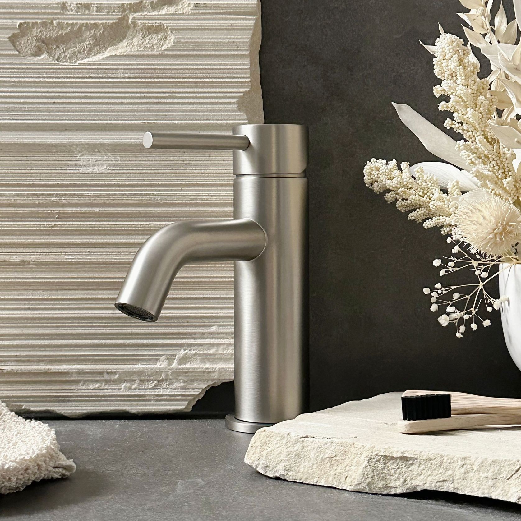 Mira Brushed Nickel Short Basin Mixer gallery detail image