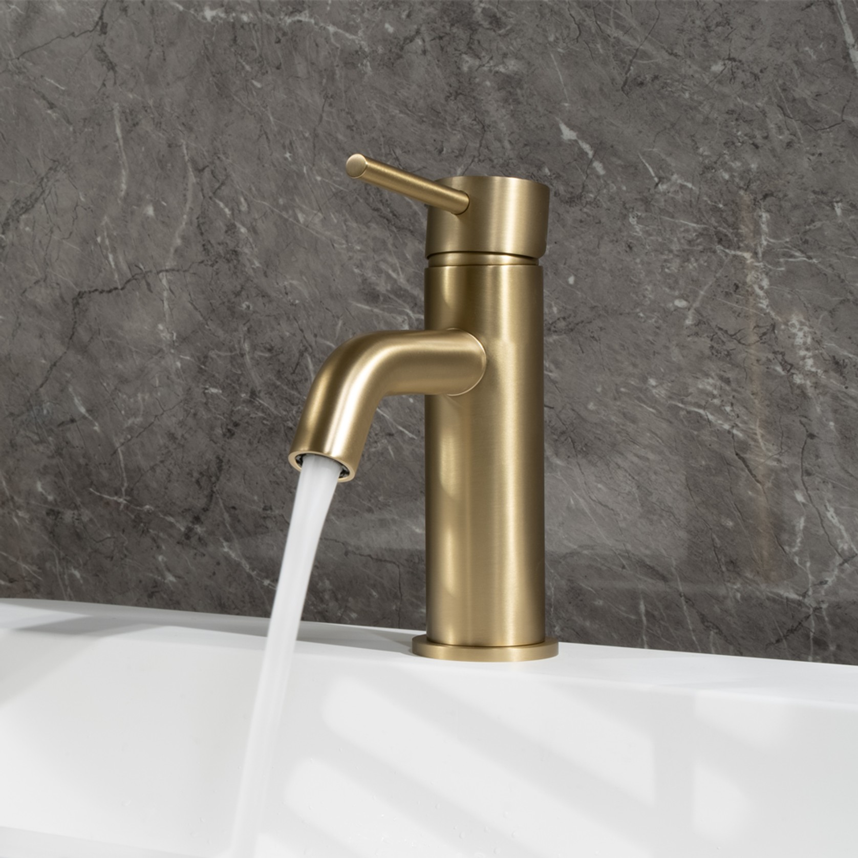 Mira Brushed Brass Gold Short Basin Mixer gallery detail image