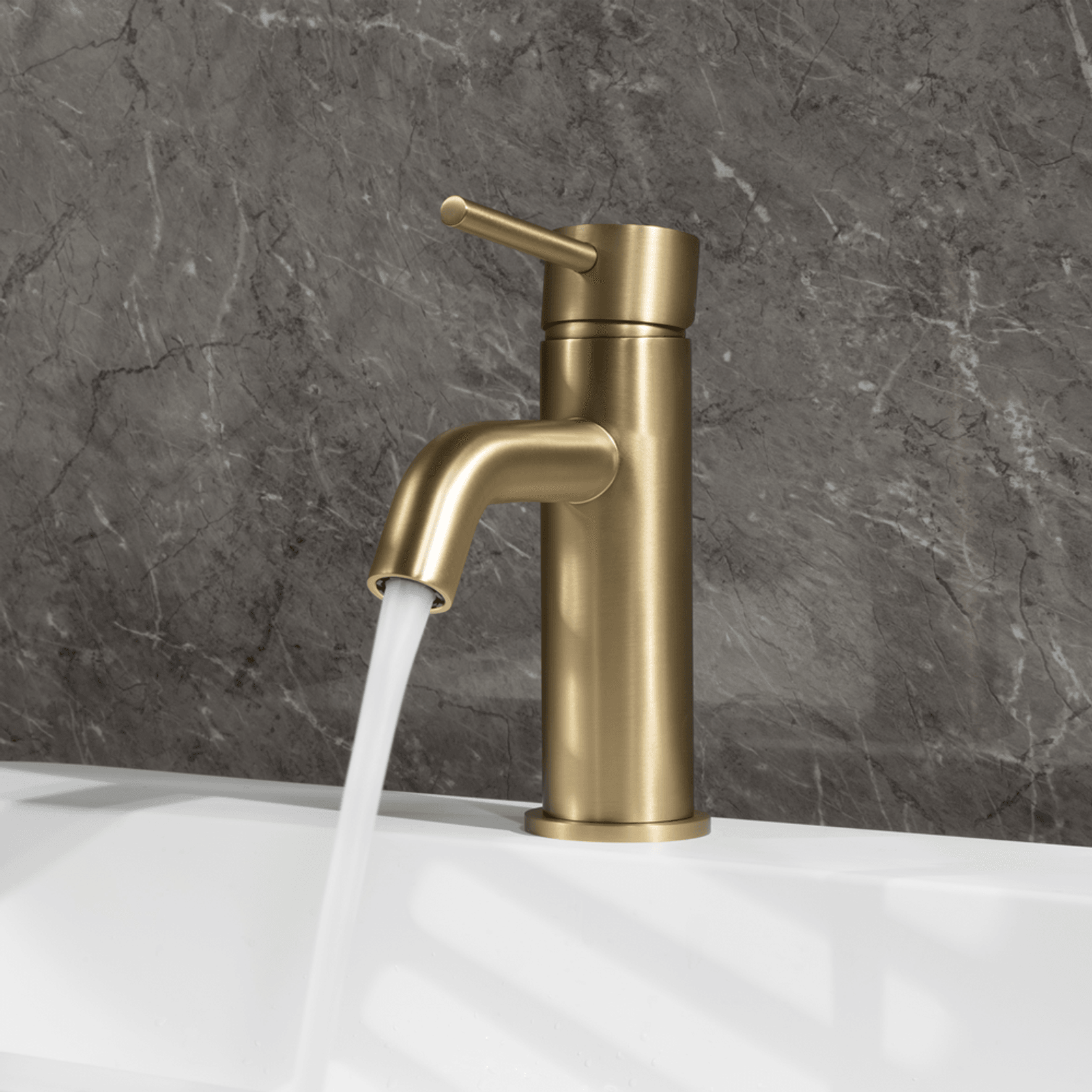Mira Brushed Brass Gold Short Basin Mixer gallery detail image