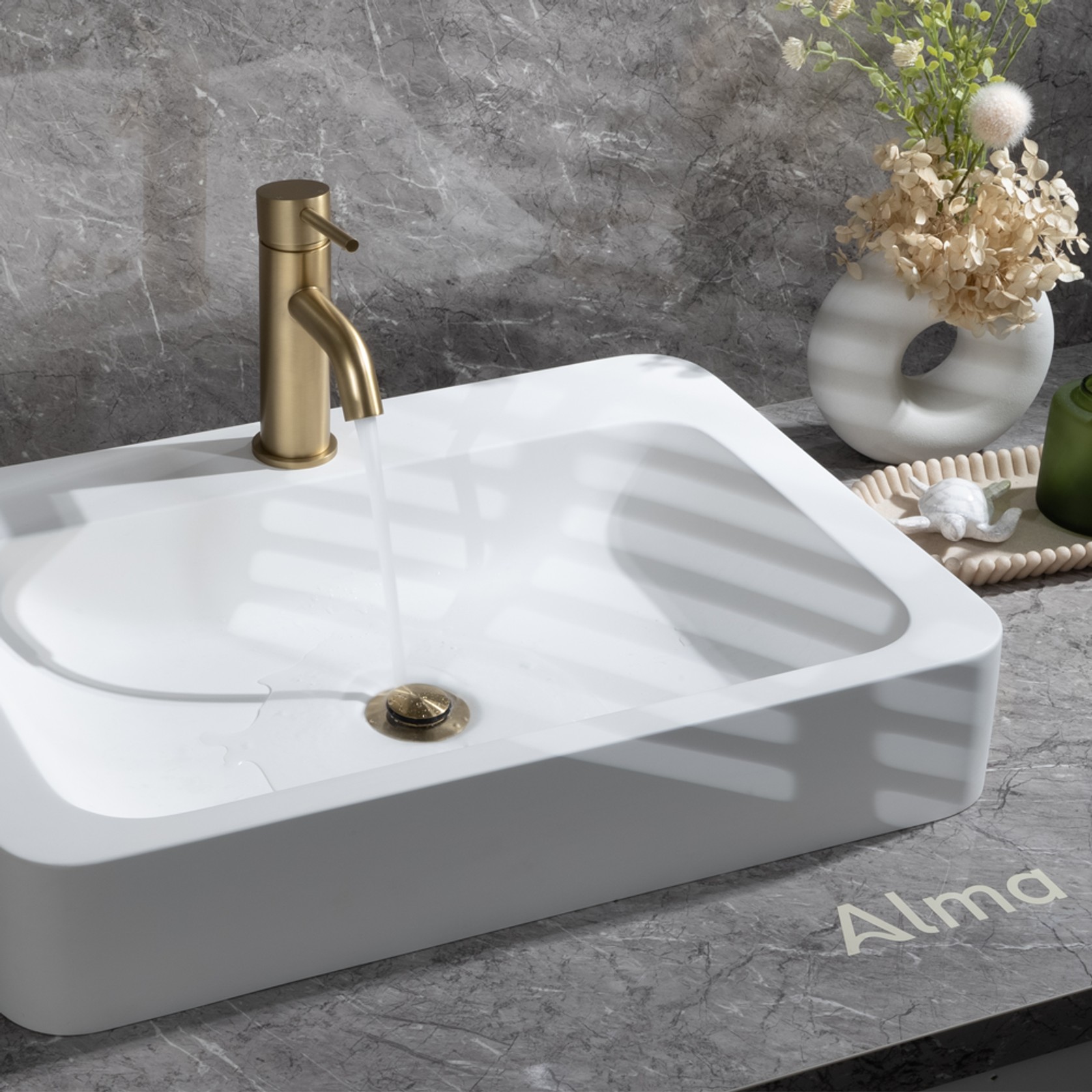 Mira Brushed Brass Gold Short Basin Mixer gallery detail image