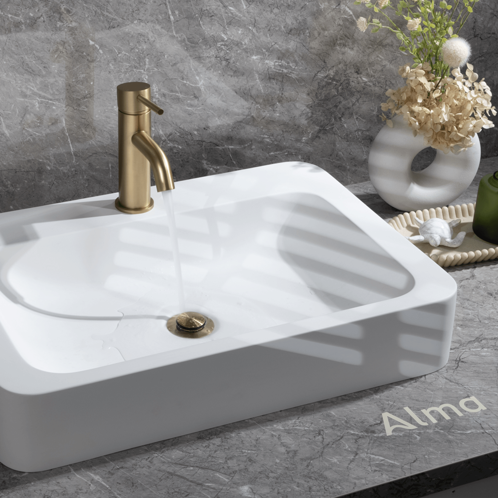 Mira Brushed Brass Gold Short Basin Mixer gallery detail image