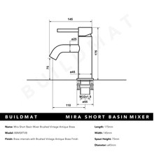 Mira Brushed Vintage Antique Brass Short Basin Mixer gallery detail image