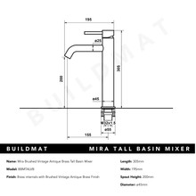 Mira Brushed Vintage Antique Brass Tall Basin Mixer gallery detail image