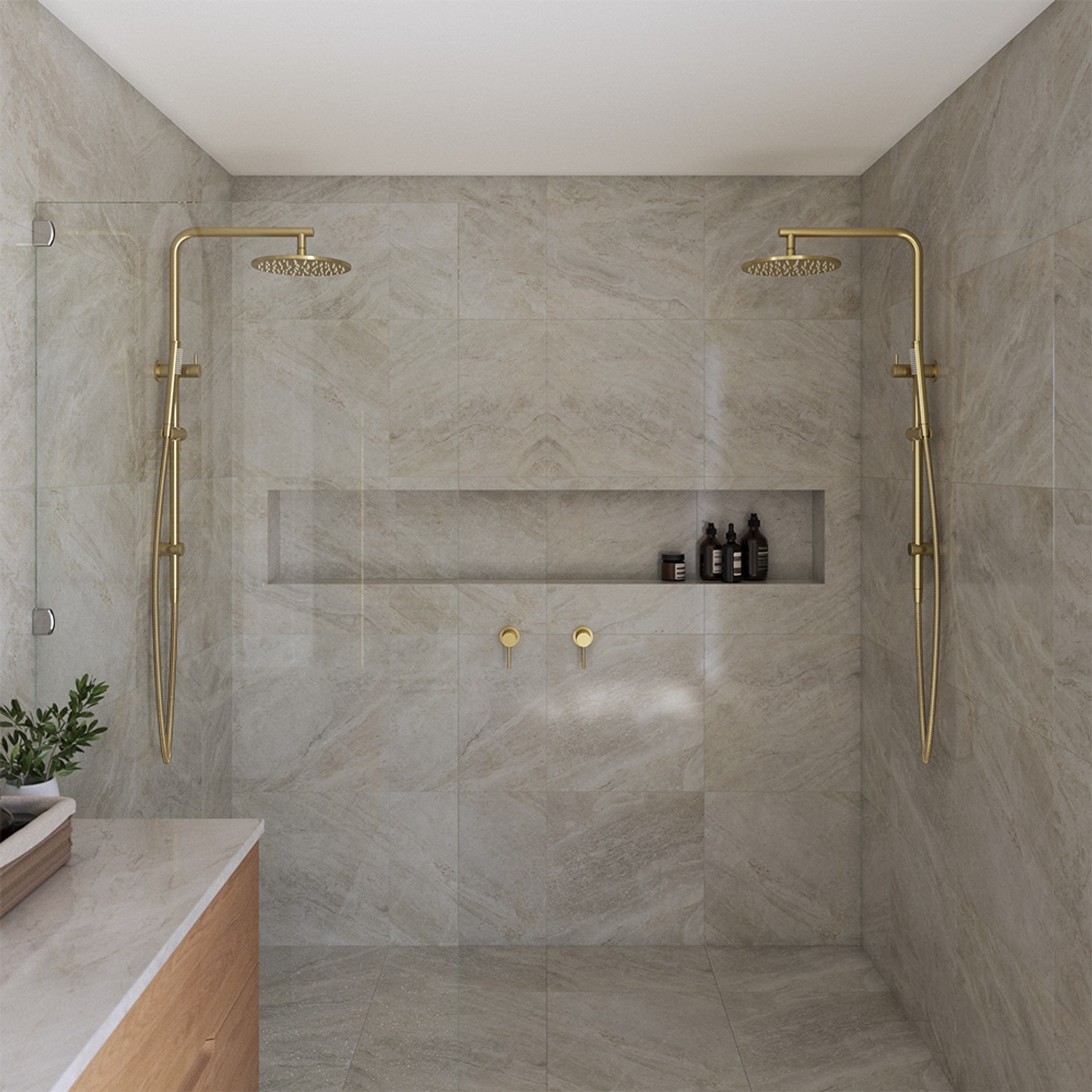 Mira Brushed Brass Gold Wall Mixer gallery detail image