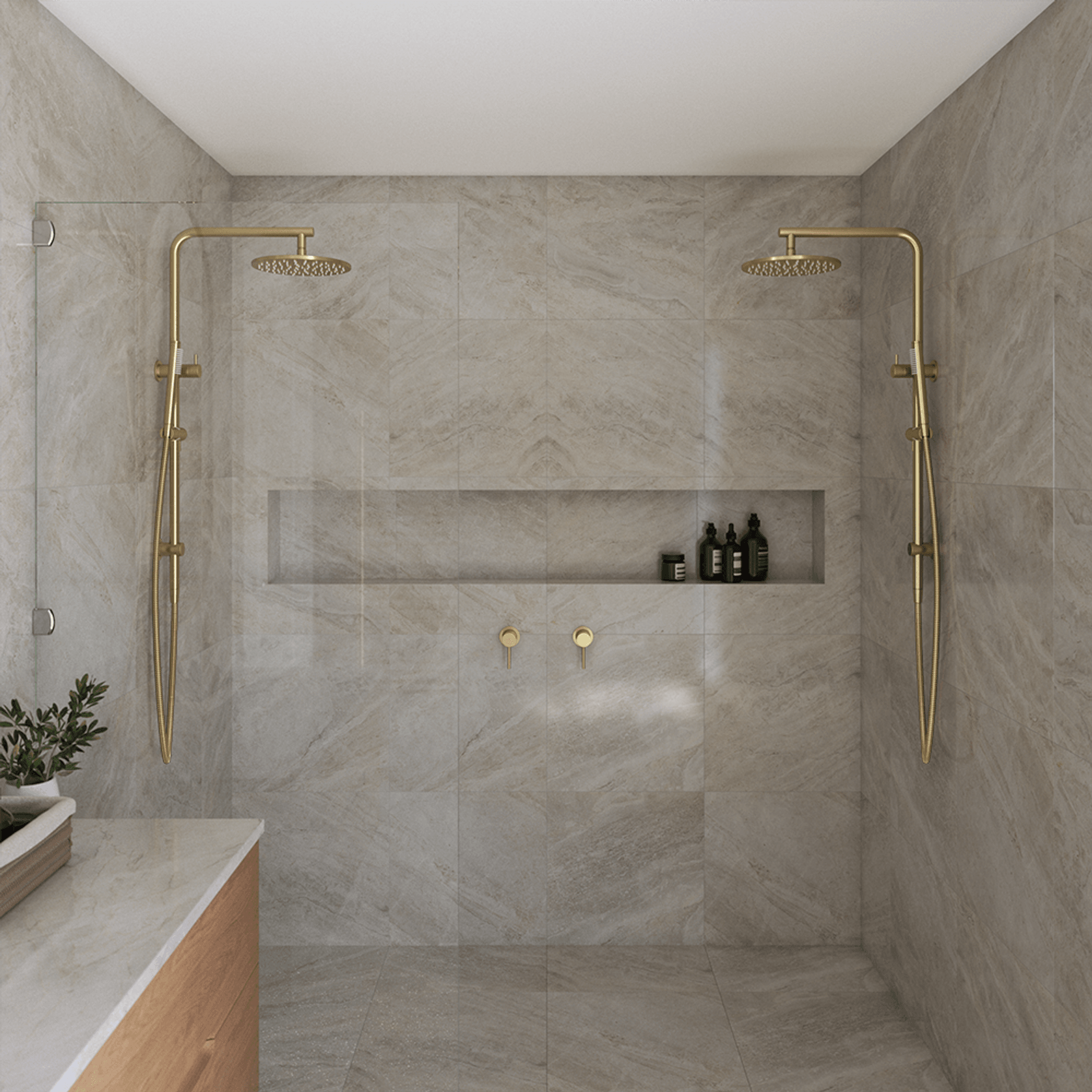 Mira Brushed Brass Gold Wall Mixer gallery detail image