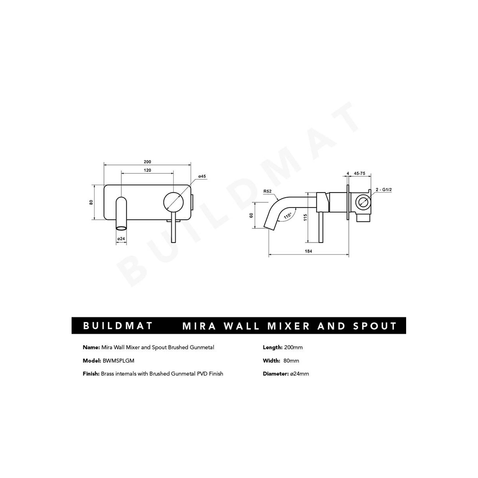Mira Brushed Gunmetal Wall Mixer and Spout gallery detail image