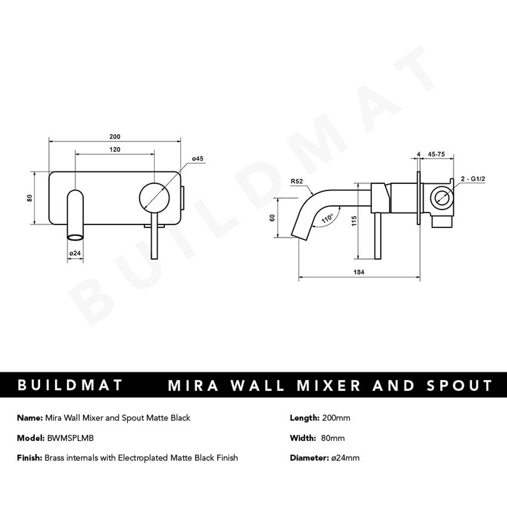 Mira Matte Black Wall Mixer and Spout gallery detail image