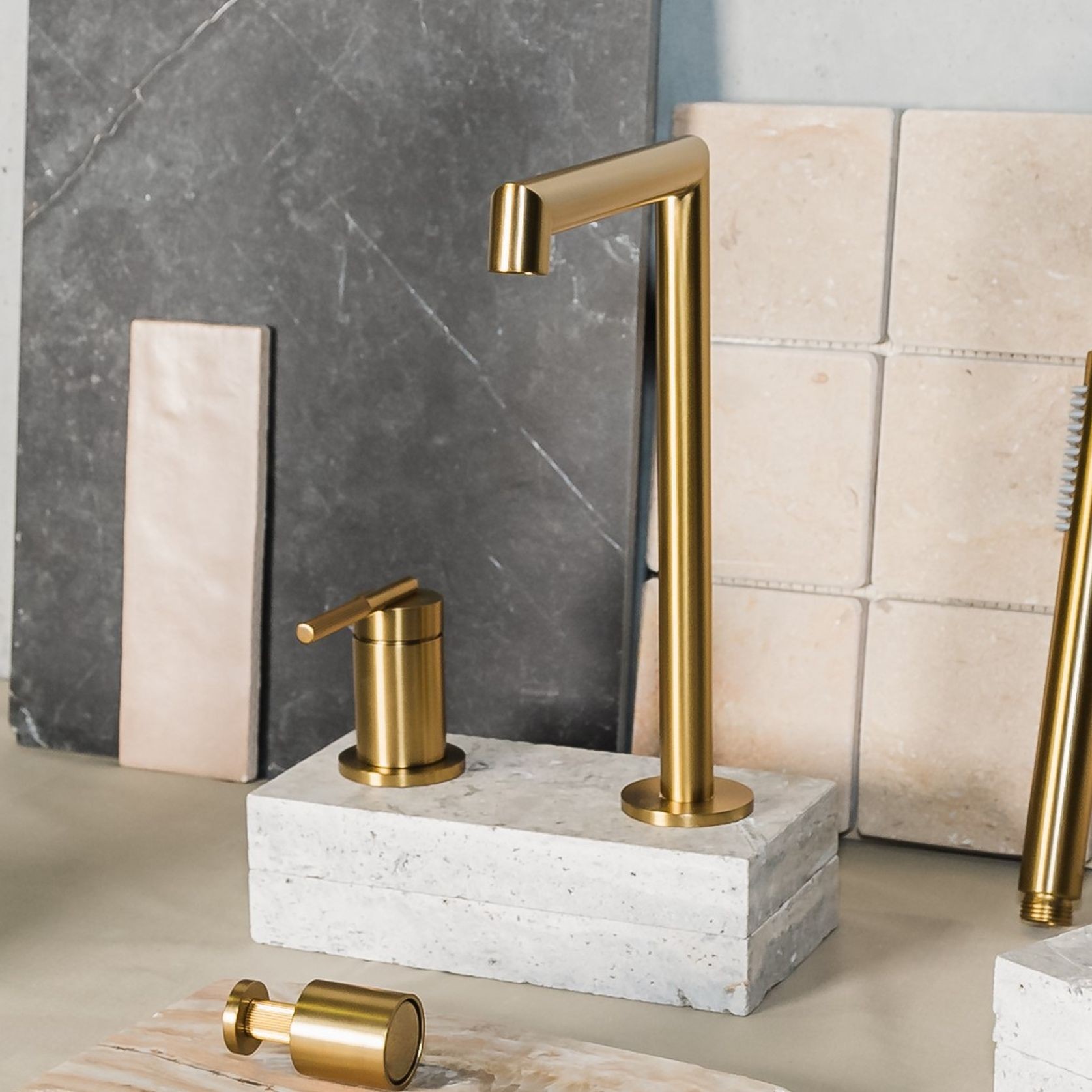 Caddence Split Type Basin Mixer Brushed Brass gallery detail image