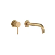 Elysian Minimal Mixer & Spout Set - Tumbled Aged Brass gallery detail image