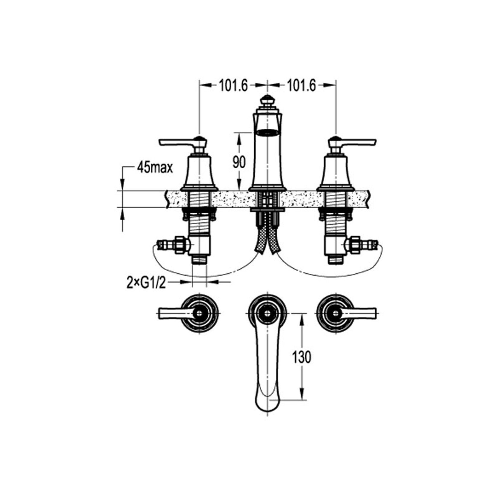Liberty 3 Hole Basin Mixer Chrome gallery detail image