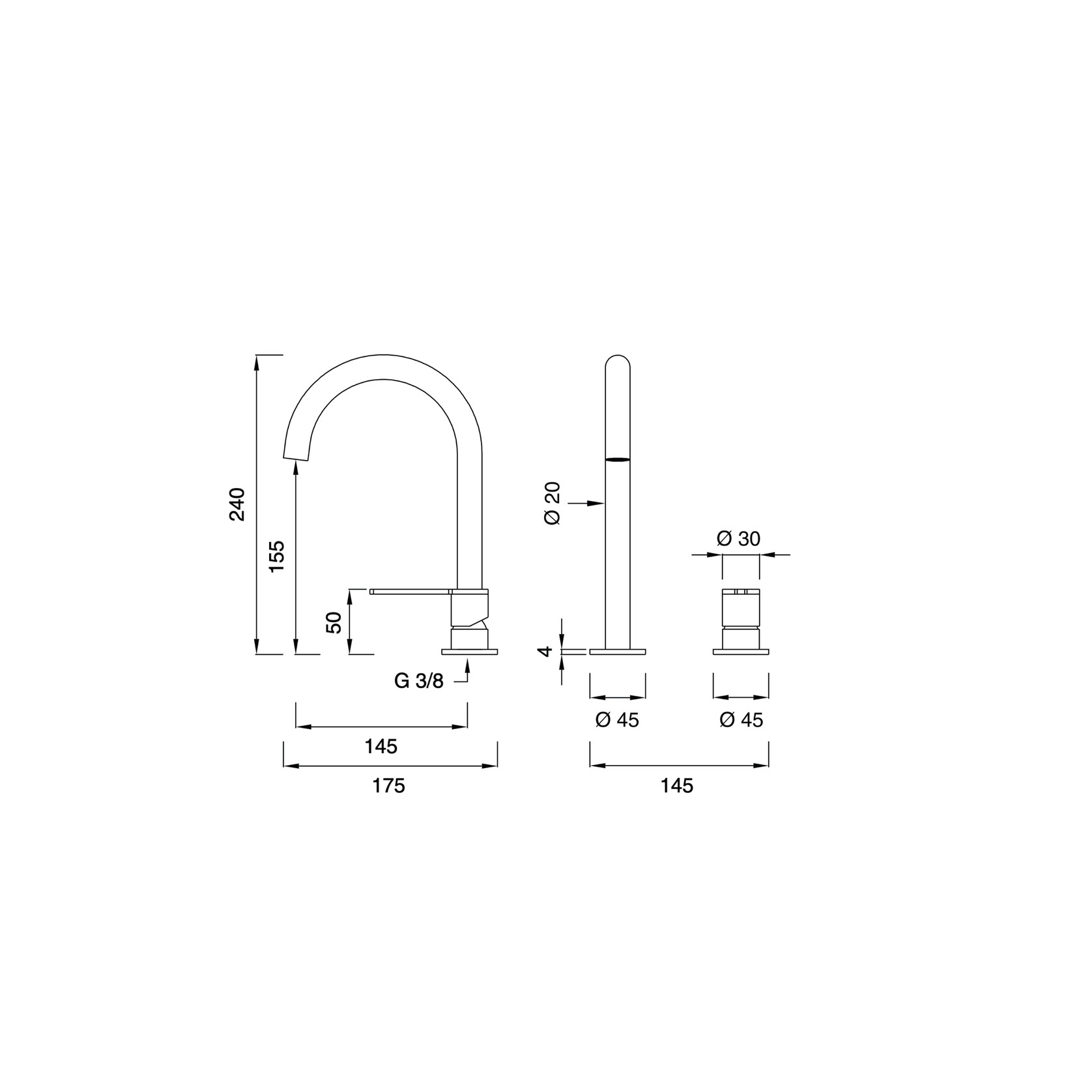 INV40 Deck Mounted Spout and Mixer by CEA gallery detail image