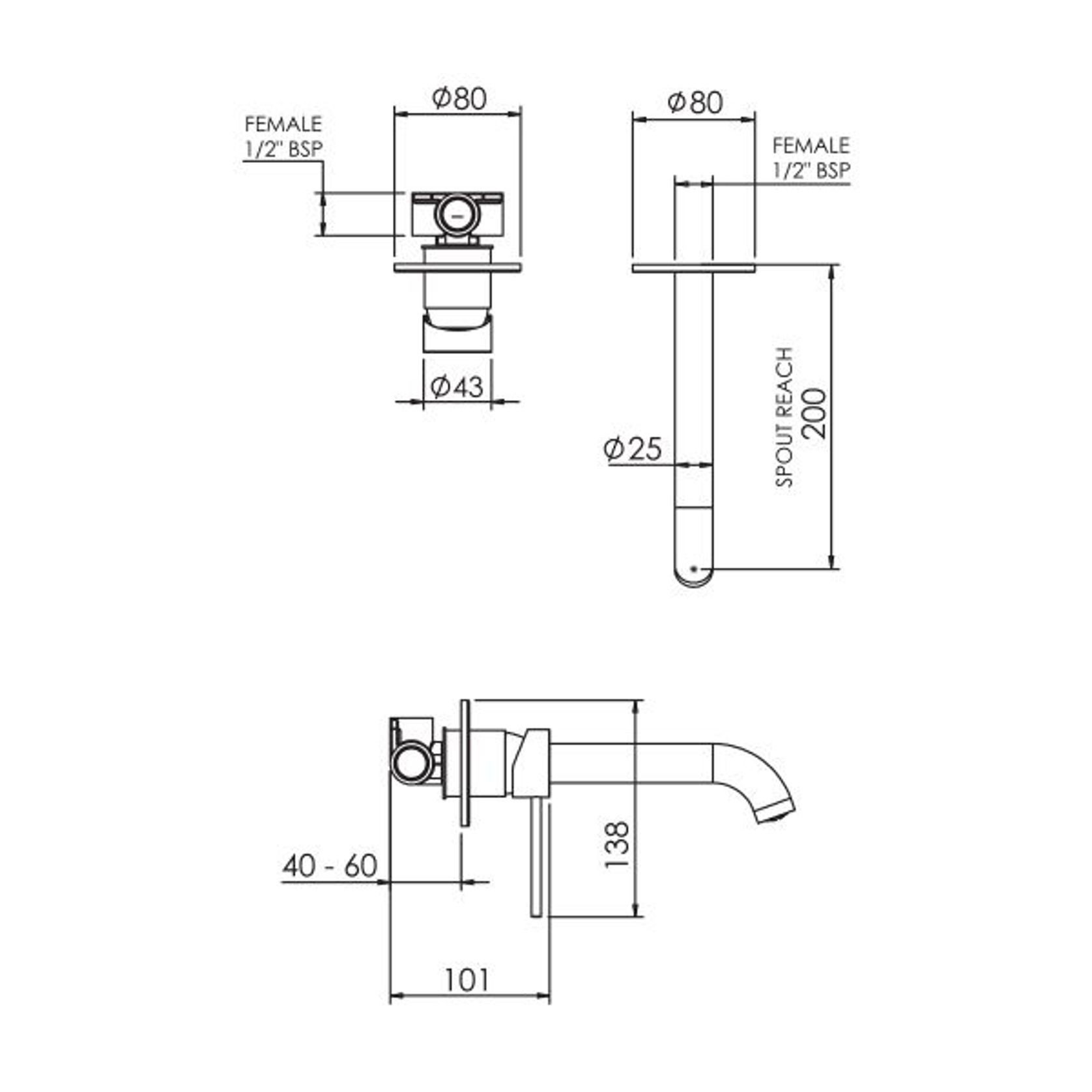 Linea Wall Mounted Basin / Bath Mixer gallery detail image