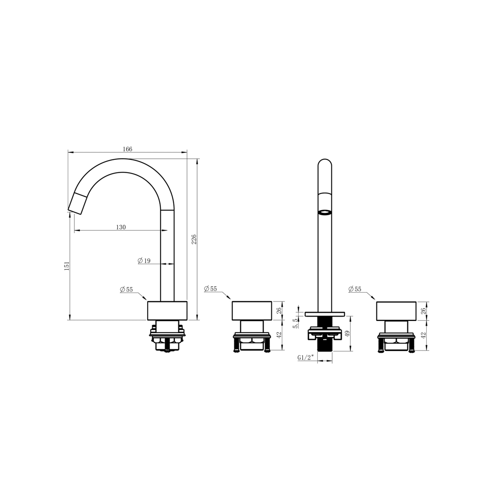 Lente 3 Tap Hole Deck Mounted Basin Mixer gallery detail image