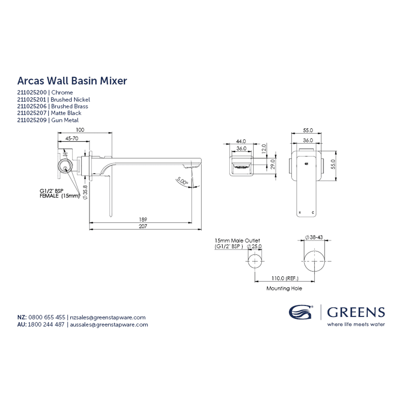 Arcas Wall Basin Mixer gallery detail image