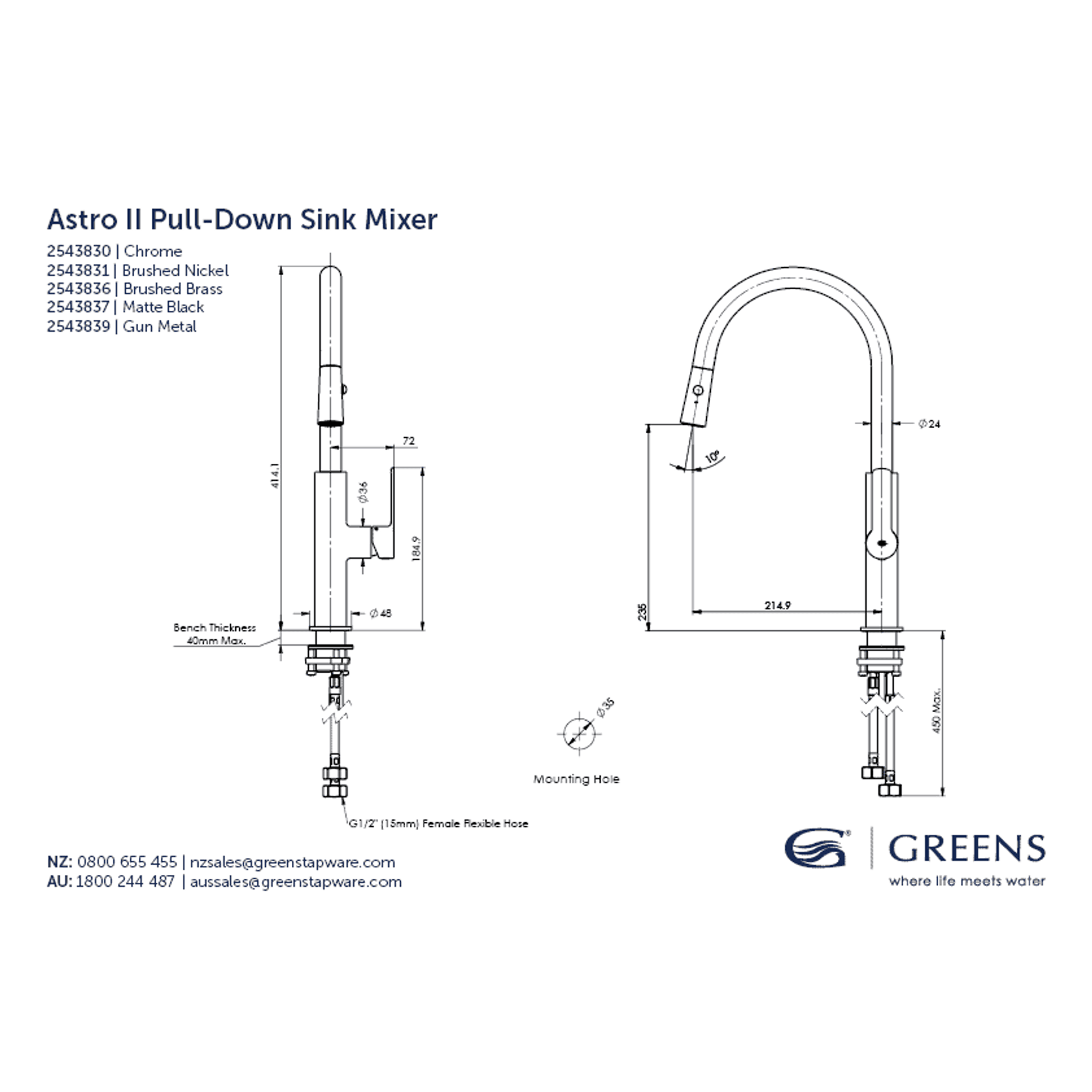 Astro II Pull-Down Sink Mixer gallery detail image