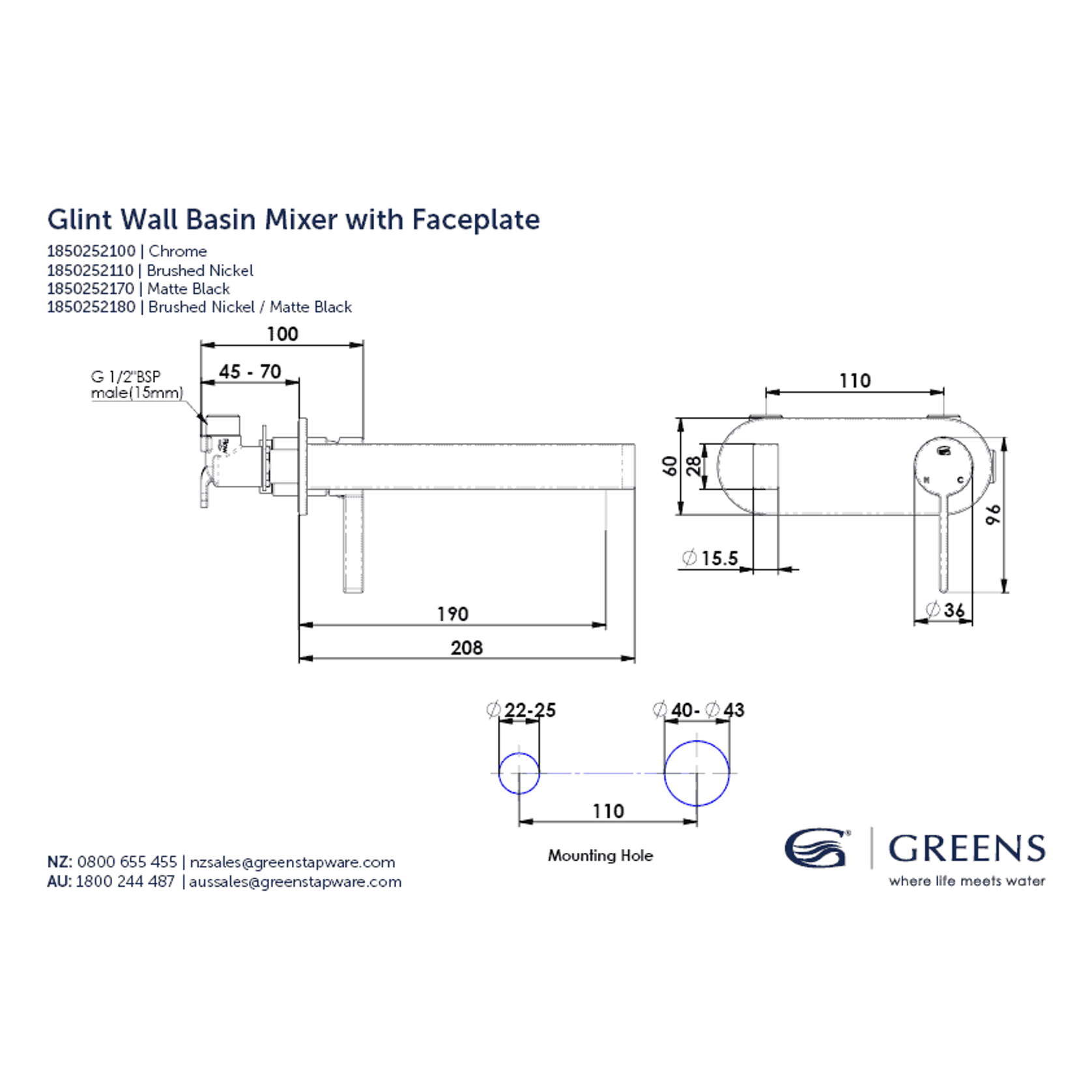 Glint Wall Basin Mixer W/Faceplate gallery detail image