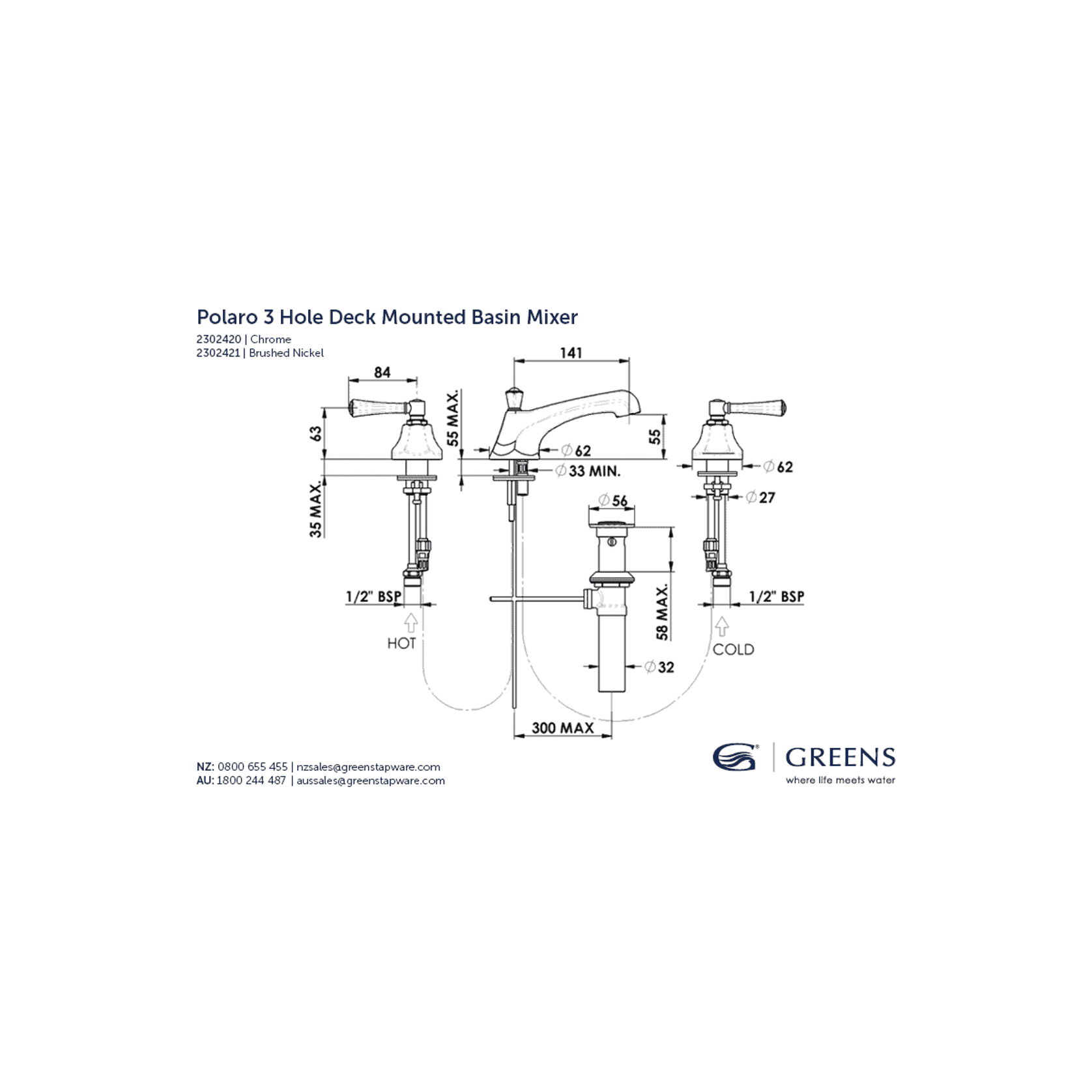 Polaro 3 Hole Deck Mount Basin Set W/Pop-Up gallery detail image