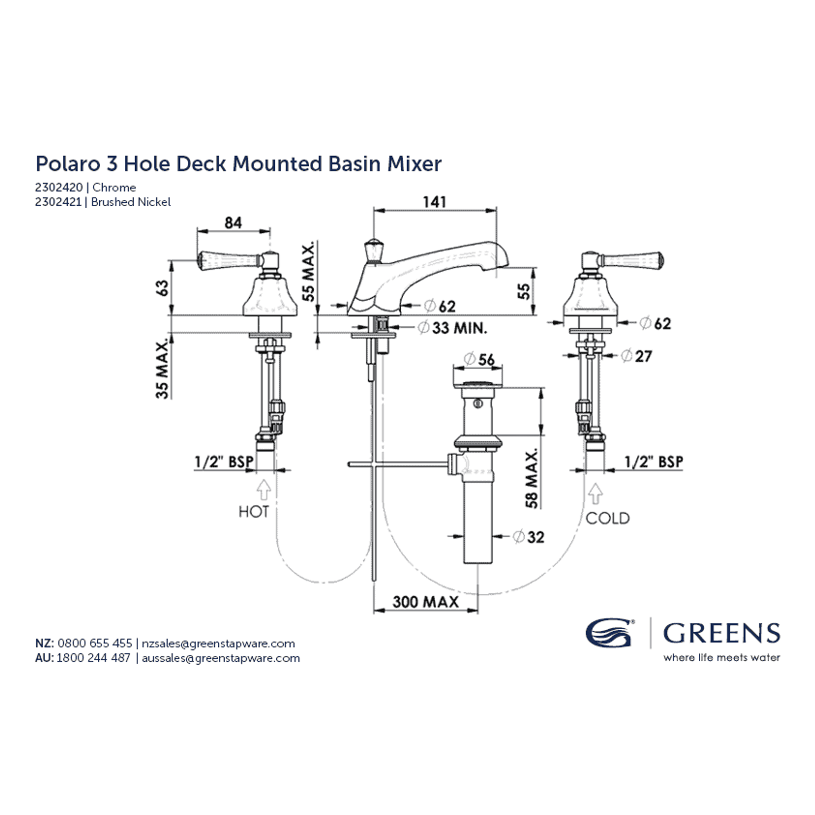 Polaro 3 Hole Deck Mount Basin Set W/Pop-Up gallery detail image