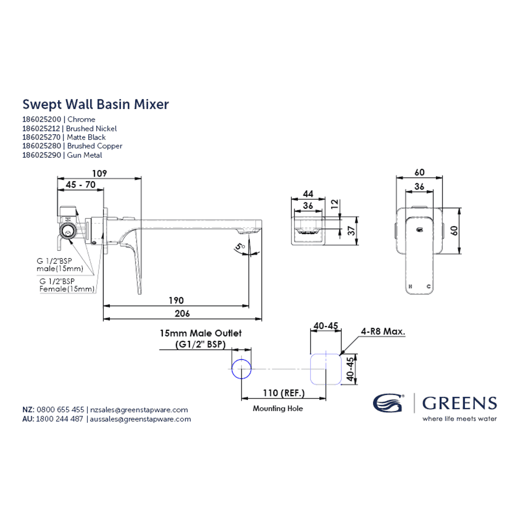 Swept Wall Basin Mixer gallery detail image