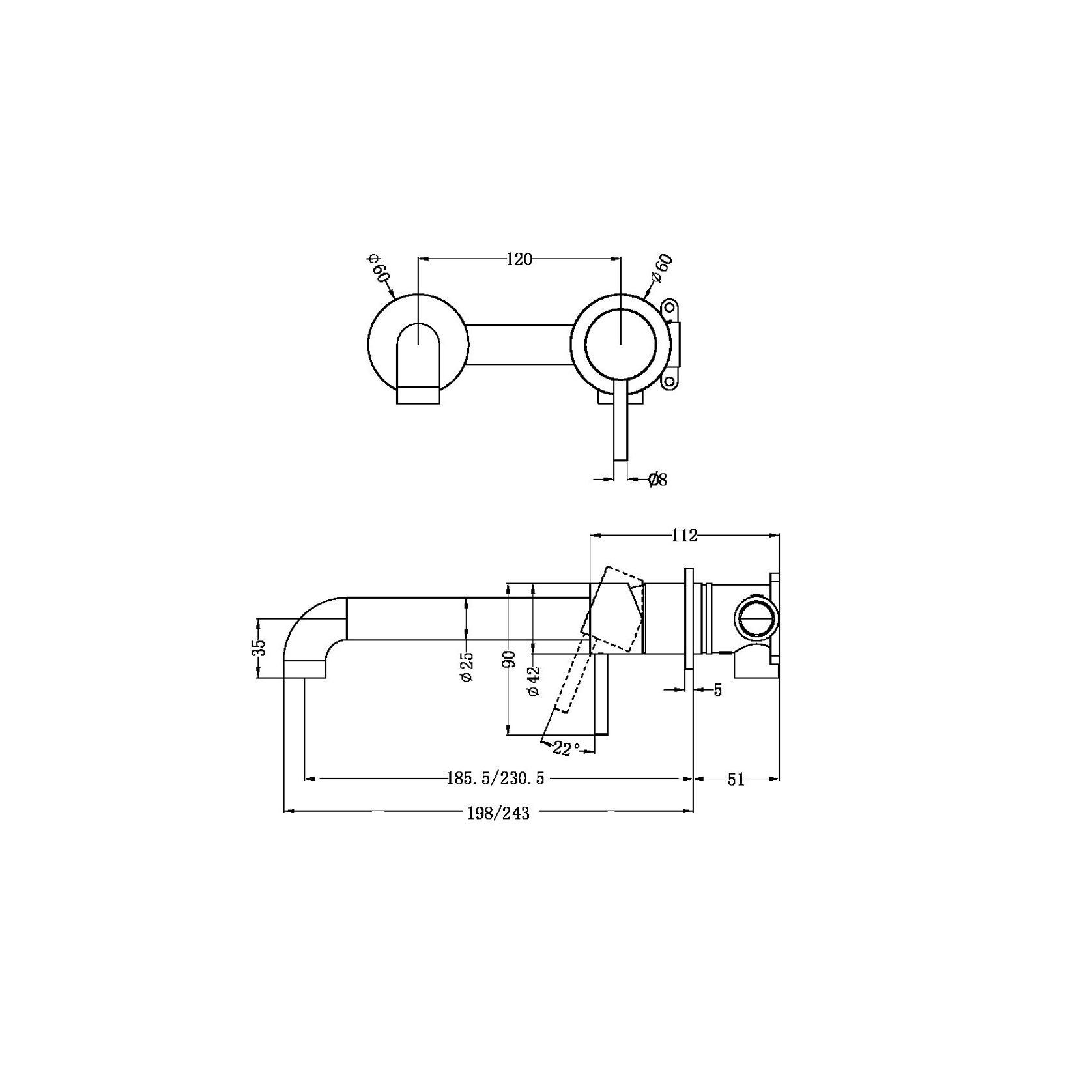Zen SS316L Wall Basin/Bath Mixer Separate Back Plate 230mm Spout | Graphite gallery detail image