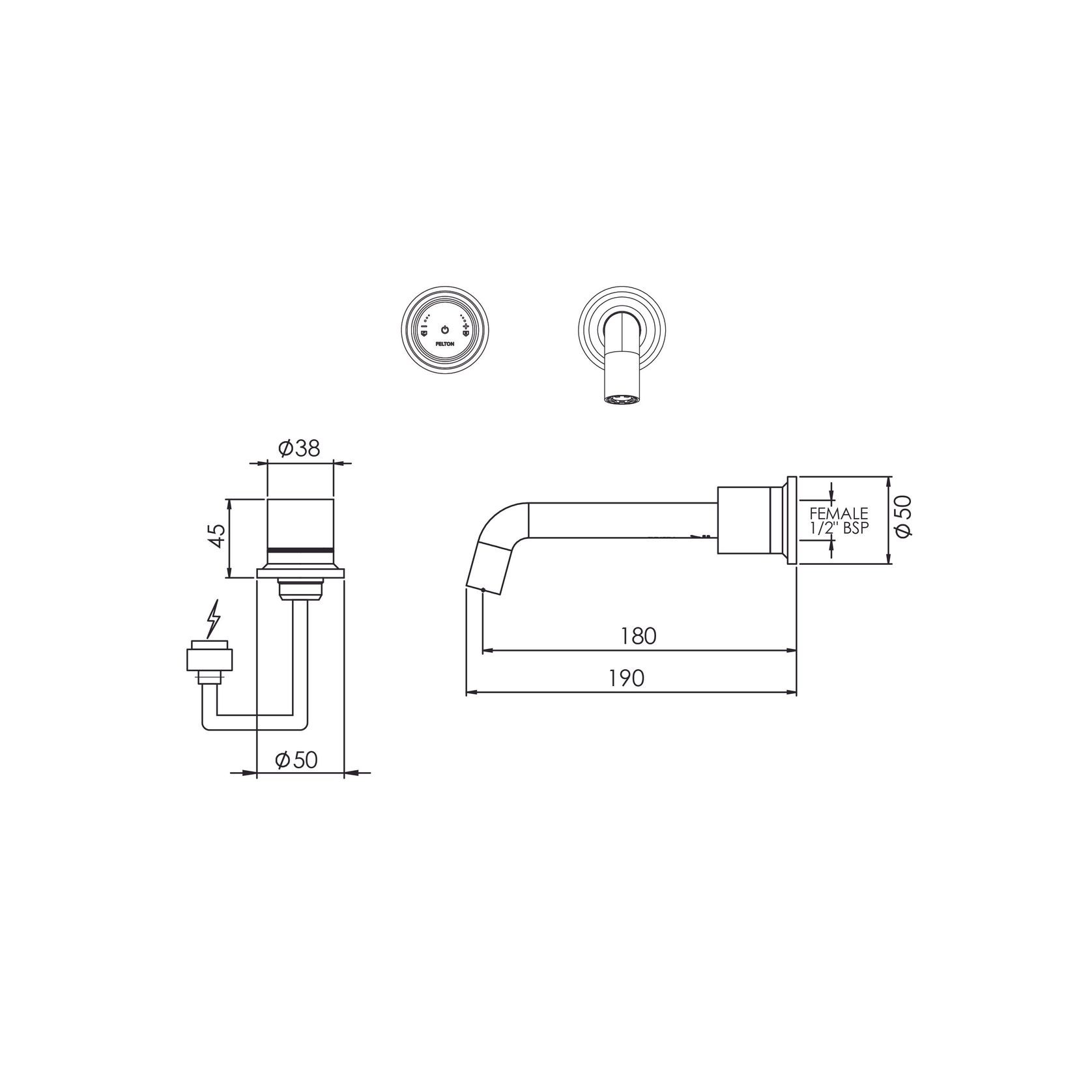 Tate Digital Wall Mounted Mixer 180mm gallery detail image