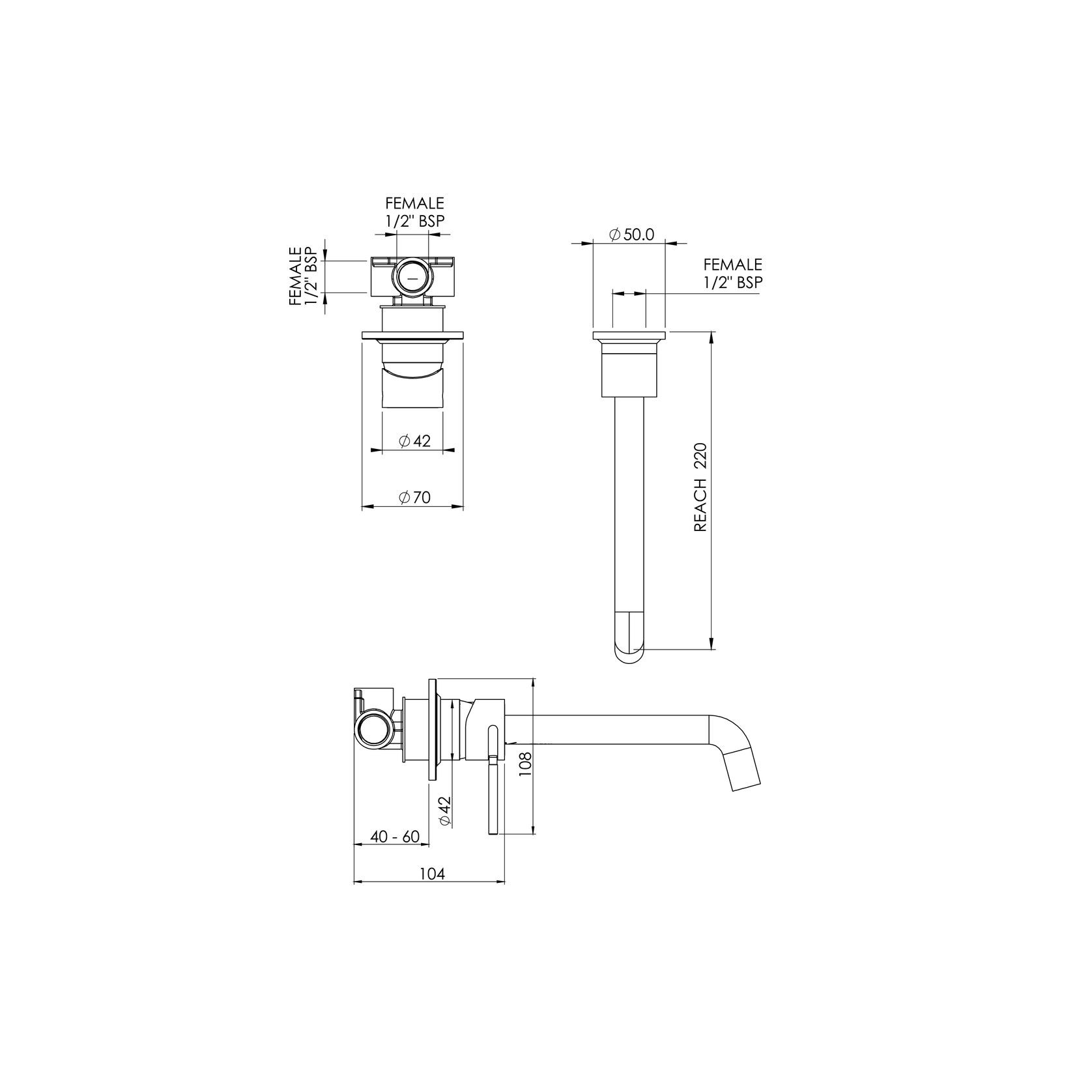 Tate Wall Mounted Basin/Bath Mixer 220mm gallery detail image