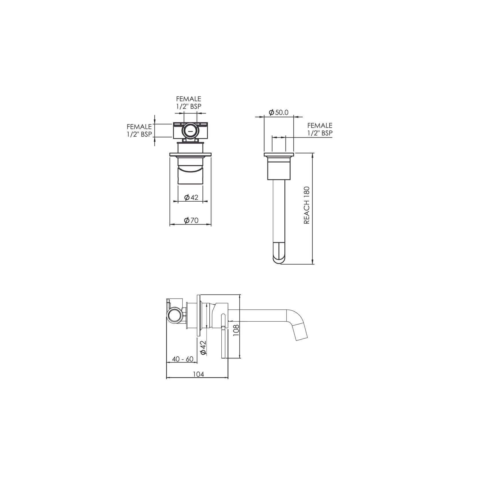 Tate Wall Mounted Basin/Bath Mixer 180mm gallery detail image