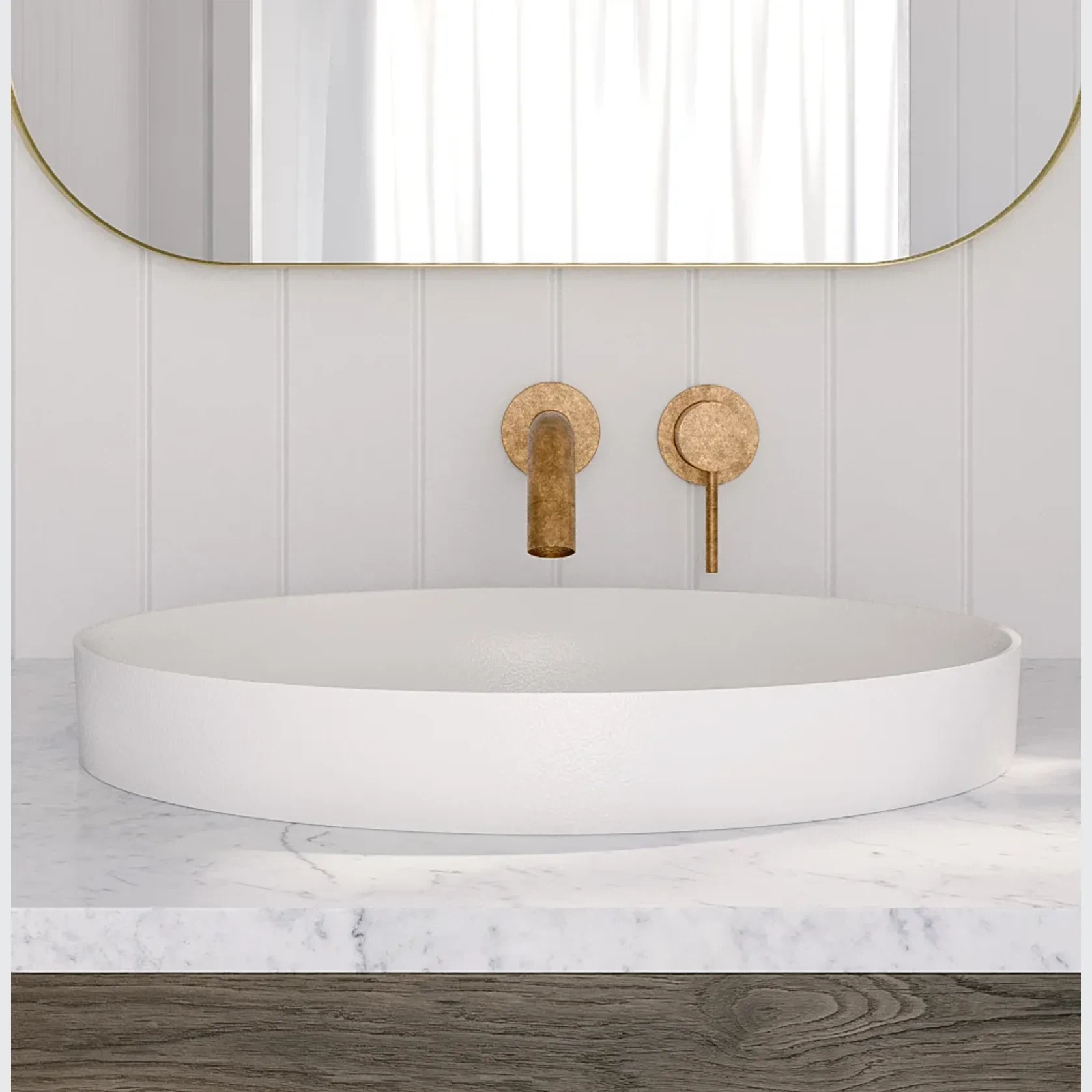 Elysian Minimal Mixer & Spout Set - Tumbled Aged Brass gallery detail image