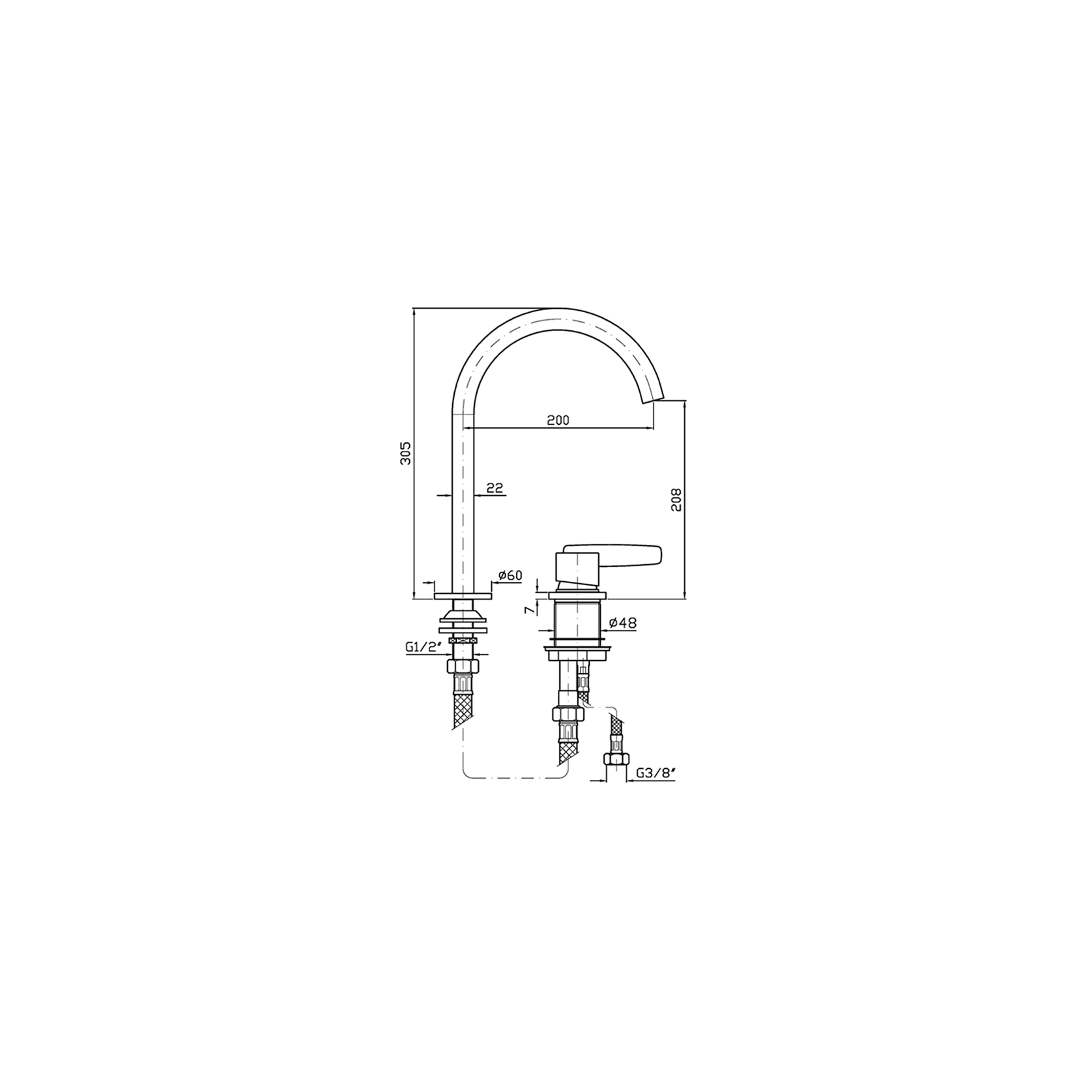 Veloce 2th Extended Height Single Lever Basin Mixer gallery detail image