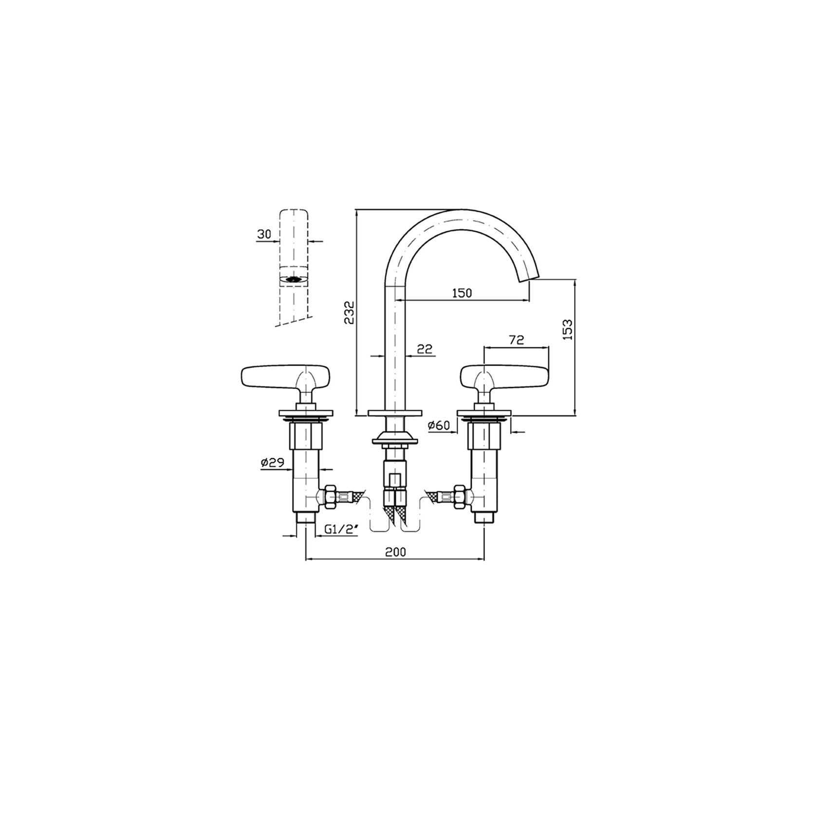 Veloce 3th Deck Mounted Basin Mixer Low Gooseneck Spout gallery detail image