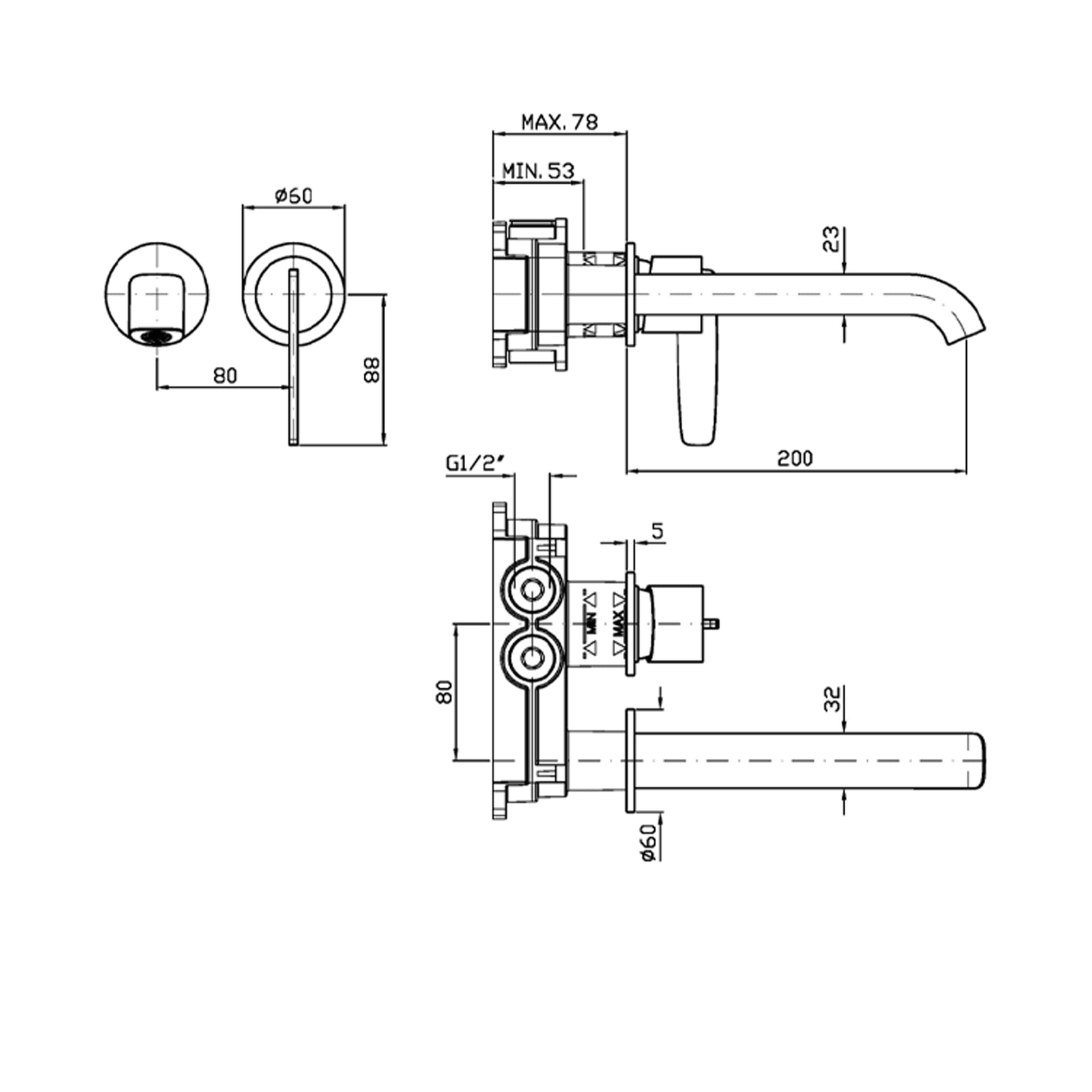 Veloce Wall Mounted Basin Mixer 200mm gallery detail image